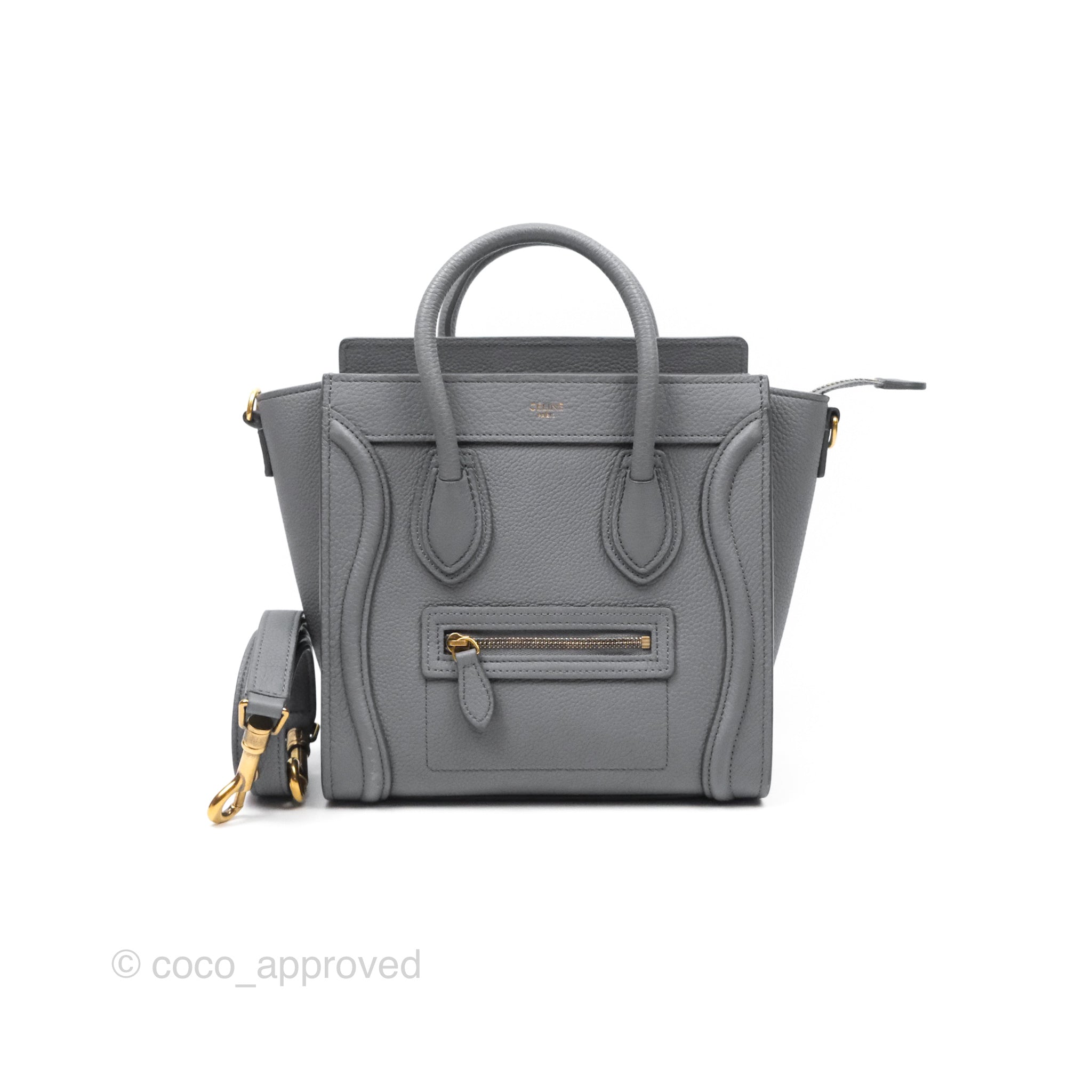Celine Nano Luggage Bag in Grey Drummed Calfskin Leather - Perfect for Work, Travel & Everyday Use