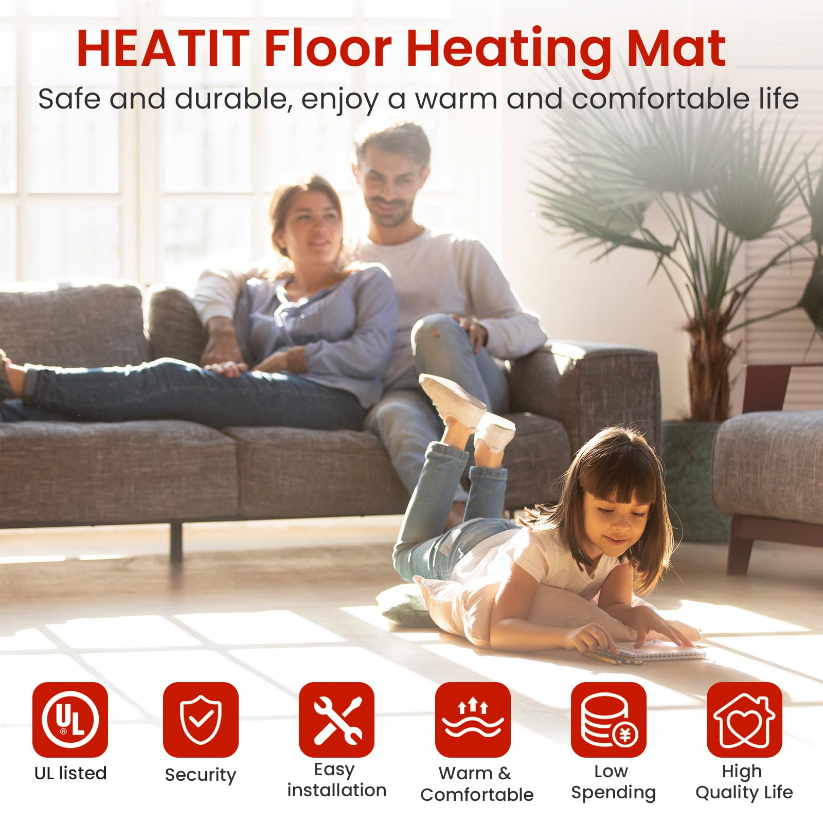 15 sqft HEATIT Warmmat Electric Radiant Floor Heating System - Self-Adhesive Underfloor Heating Mat for Bathroom, Kitchen & Basement - Energy Efficient Home Heating Solution