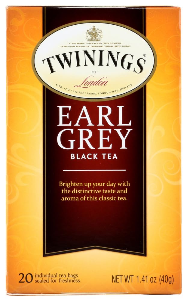 Twinings Earl Grey Black Tea Bags - 20 Count, Premium English Breakfast Tea with Bergamot Flavor - Perfect for Morning Boost, Afternoon Relaxation & Office Break