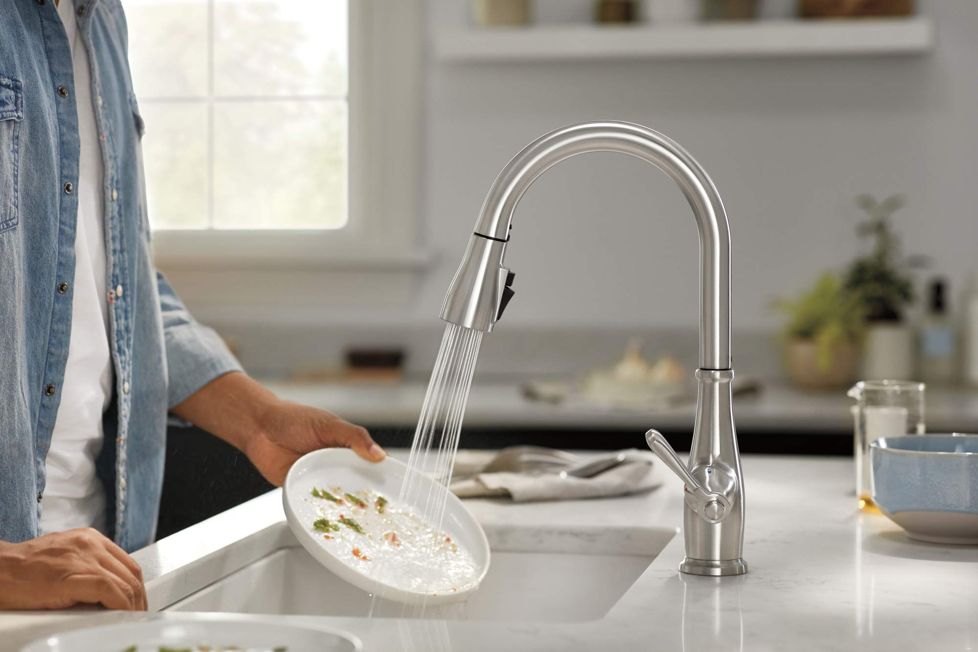 Peerless Elmhurst Pull Down Sprayer Kitchen Faucet - Brushed Nickel, Single Hole, Stainless Steel P7965LF-SS for Modern Kitchen Sinks