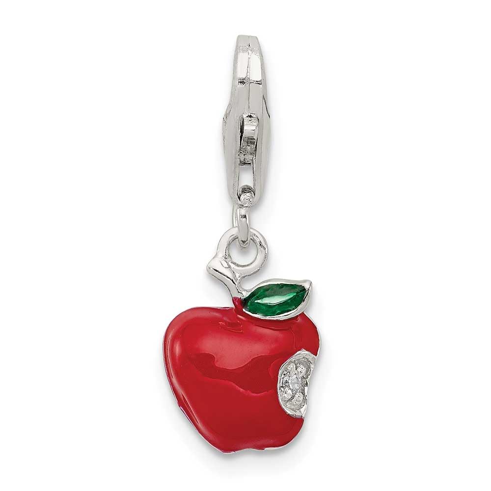 Sterling Silver Red Enamel Apple Charm Pendant - Elegant Jewelry Gift for Women, Girls - Perfect for Necklaces, Bracelets & DIY Crafting