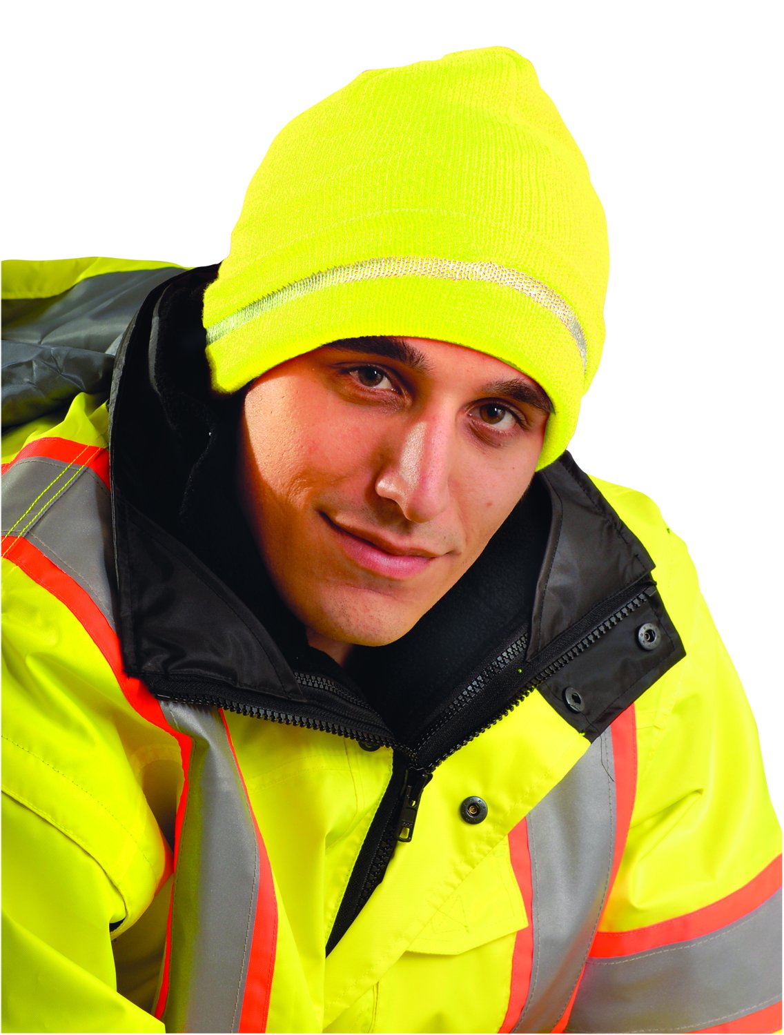 OccuNomix Reflective Beanie for Men - High Visibility Yellow Knitted Skull Cap | Winter Warmth & Safety for Outdoor Work, Running, Cycling