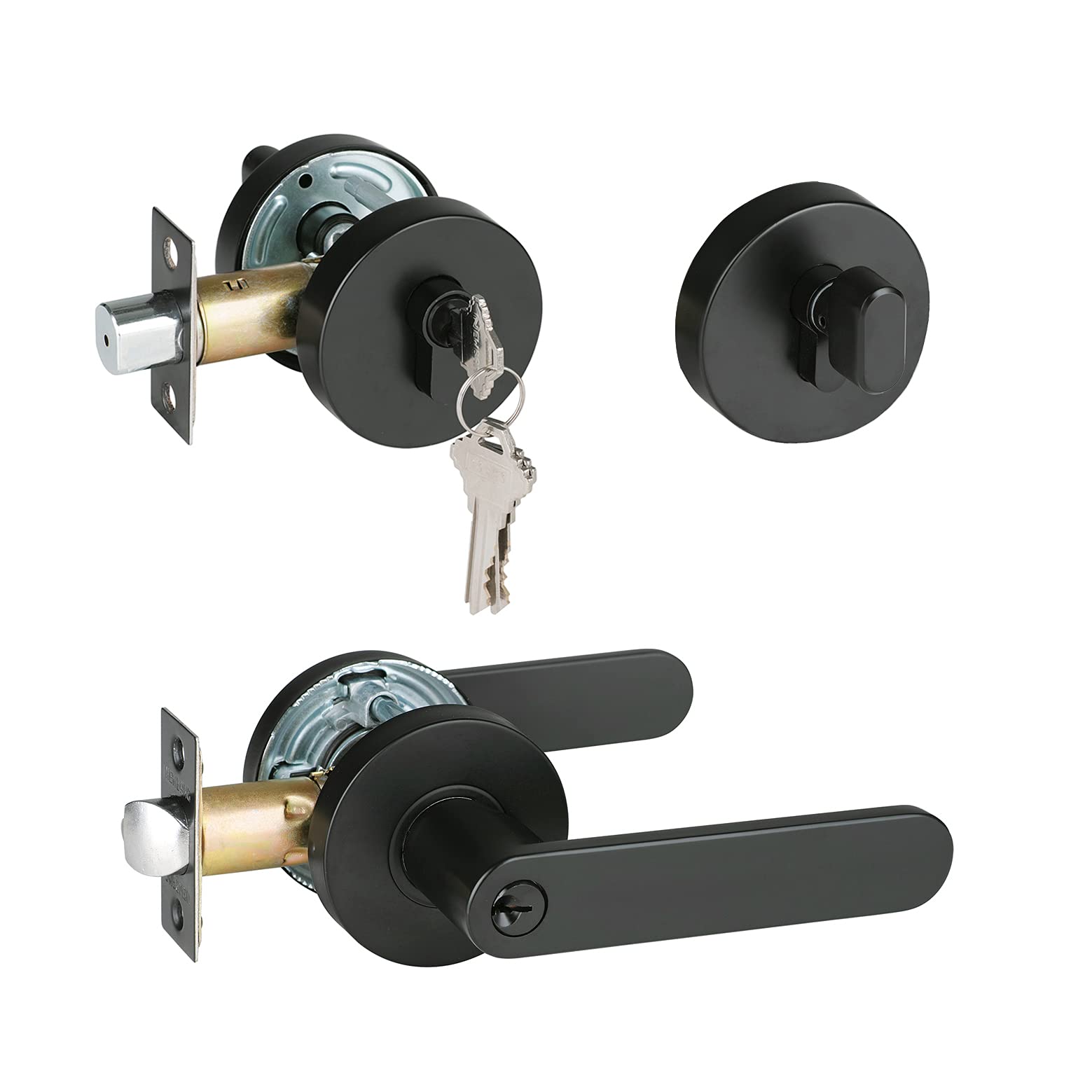 HD8606 Matte Black Front Door Exterior Lever Lockset with Single Cylinder Deadbolt - Secure Keyed Entry Door Knob & Lock Set for Home Safety | Ideal for Houses, Apartments & Office Buildings