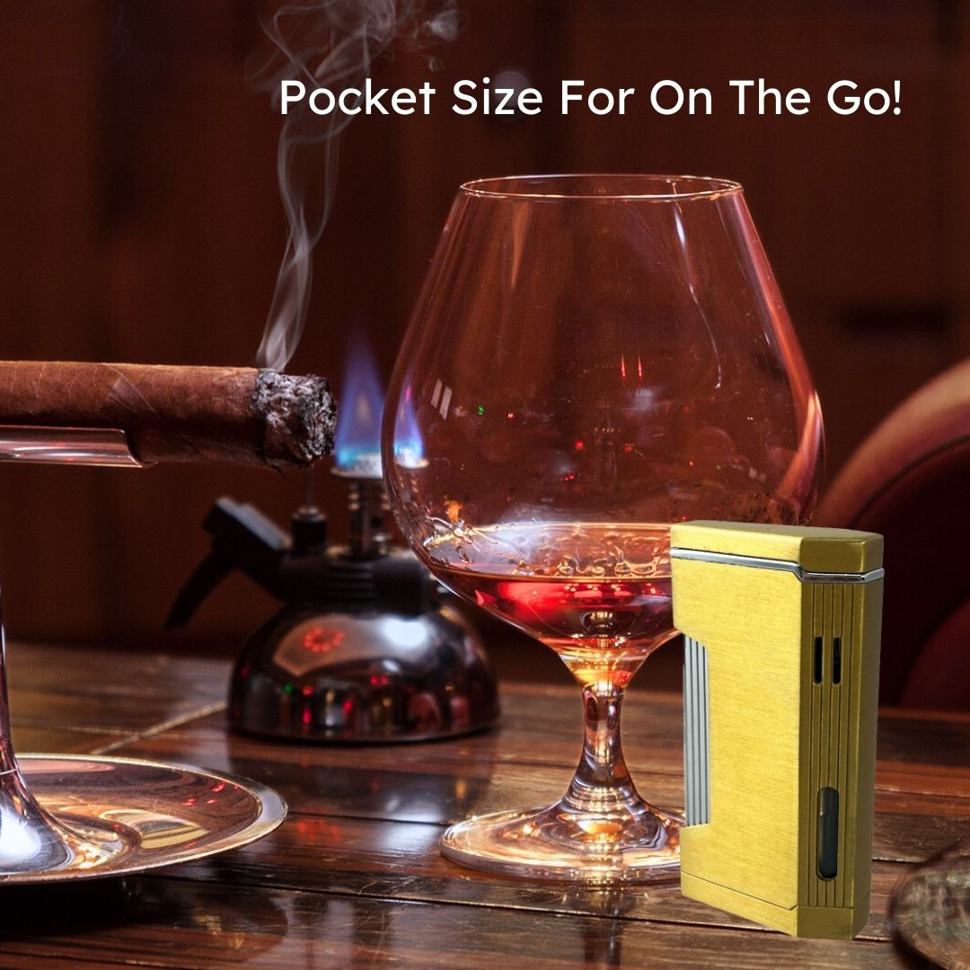Visol Pelican Dual Torch Flame Lighter - Gold Windproof Refillable Butane Lighter for Cigars, Candles, Camping & Outdoor Use