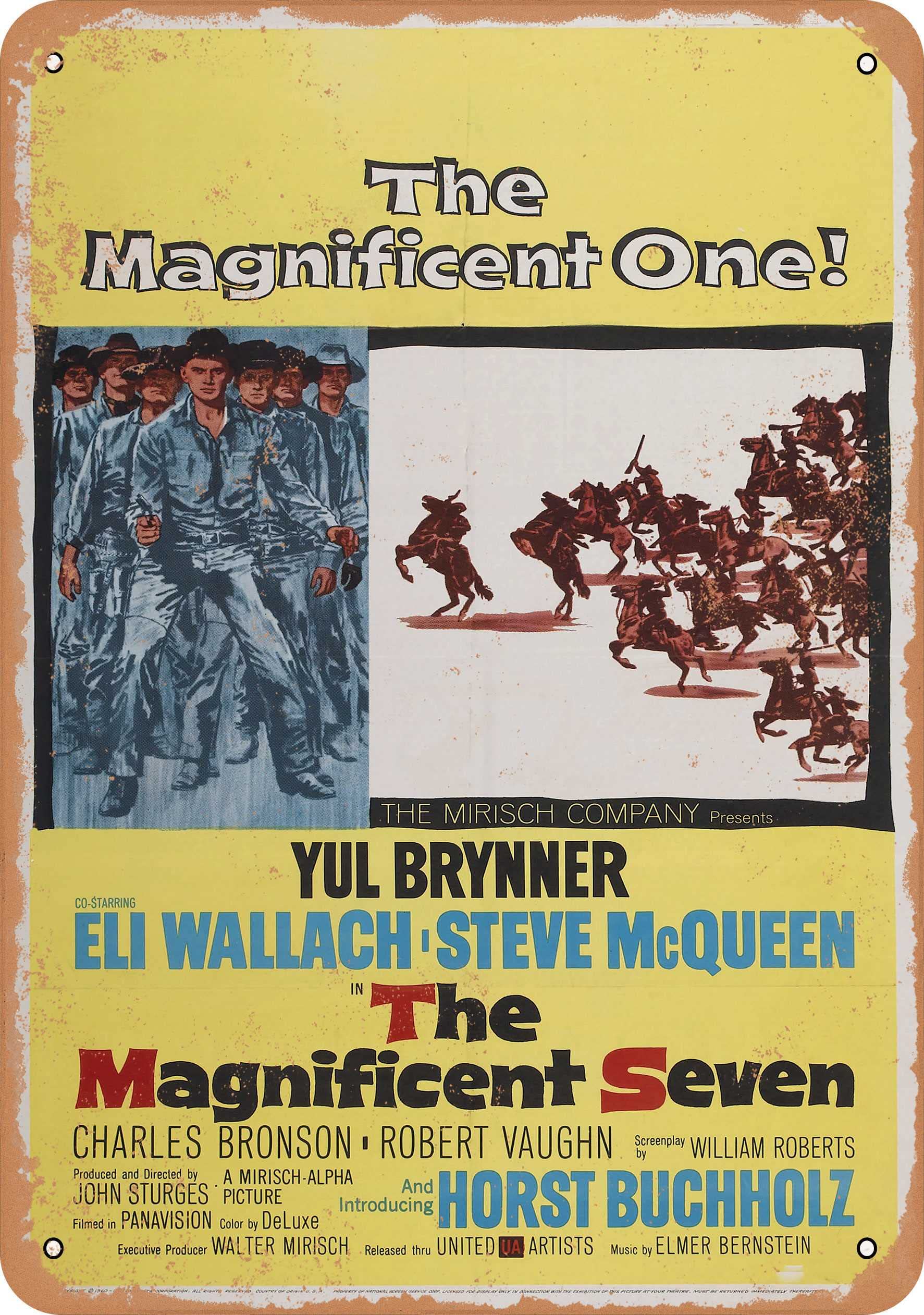 Vintage Magnificent Seven (1960) 9x12 Metal Wall Sign - Retro Western Movie Decor for Home, Bar, or Man Cave