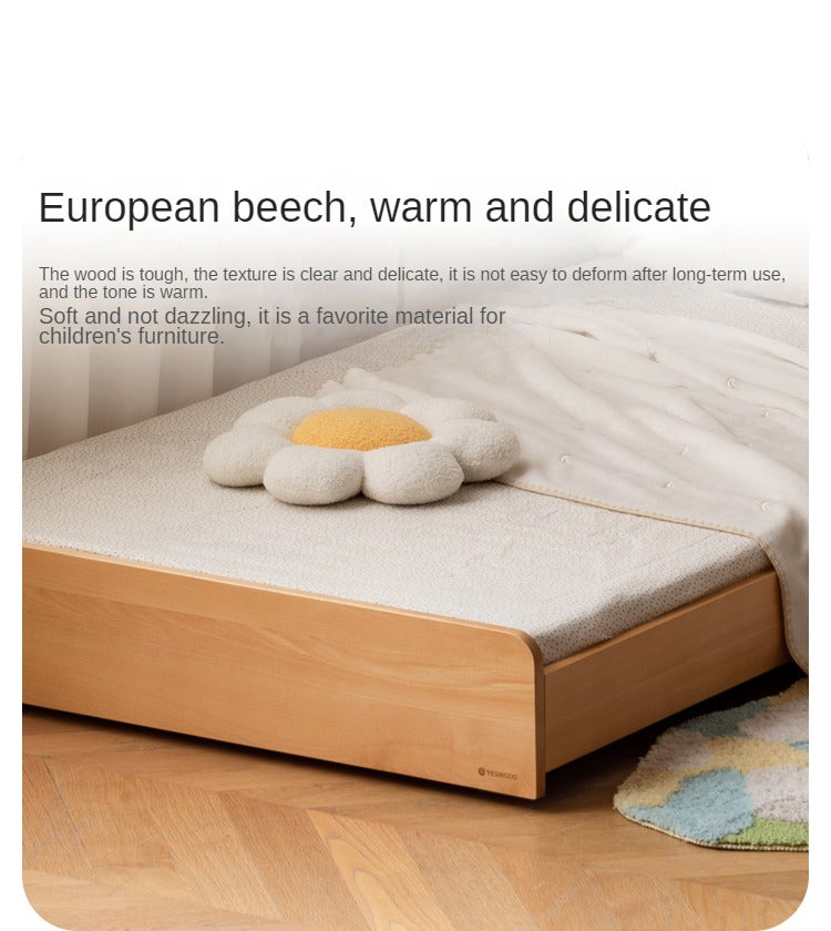 Solid Oak & Beech Wood Floor Bed with Pulley - Toddler Bed for Safe & Comfortable Sleep - Perfect for Montessori Bedrooms & Kids' Room Decor