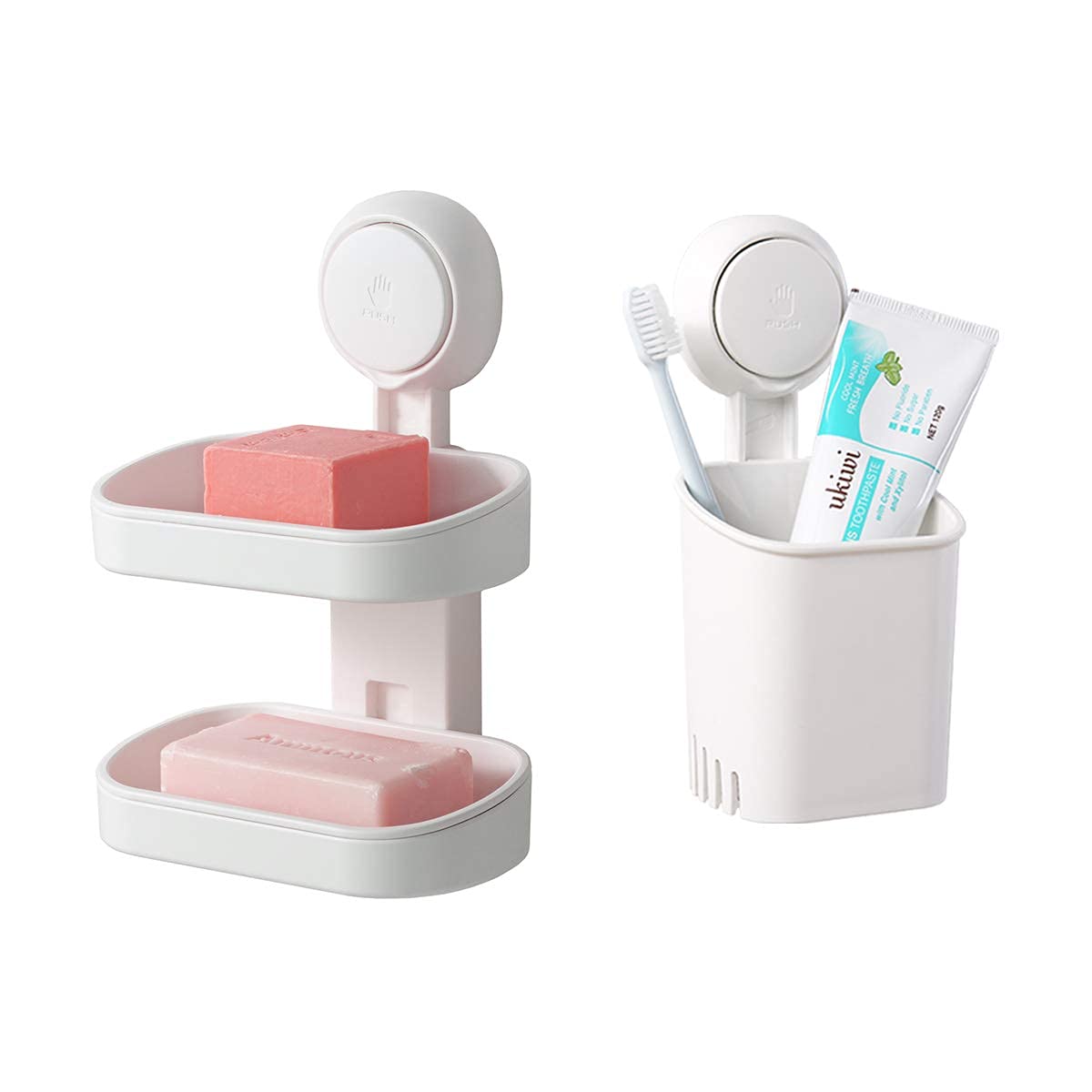 2-Pack Wall Mounted Suction Cup Storage Basket - No Drill Bathroom & Kitchen Organizer for Toothbrush, Toothpaste, Soap | Perfect for Shower, Sink, Countertop Organization