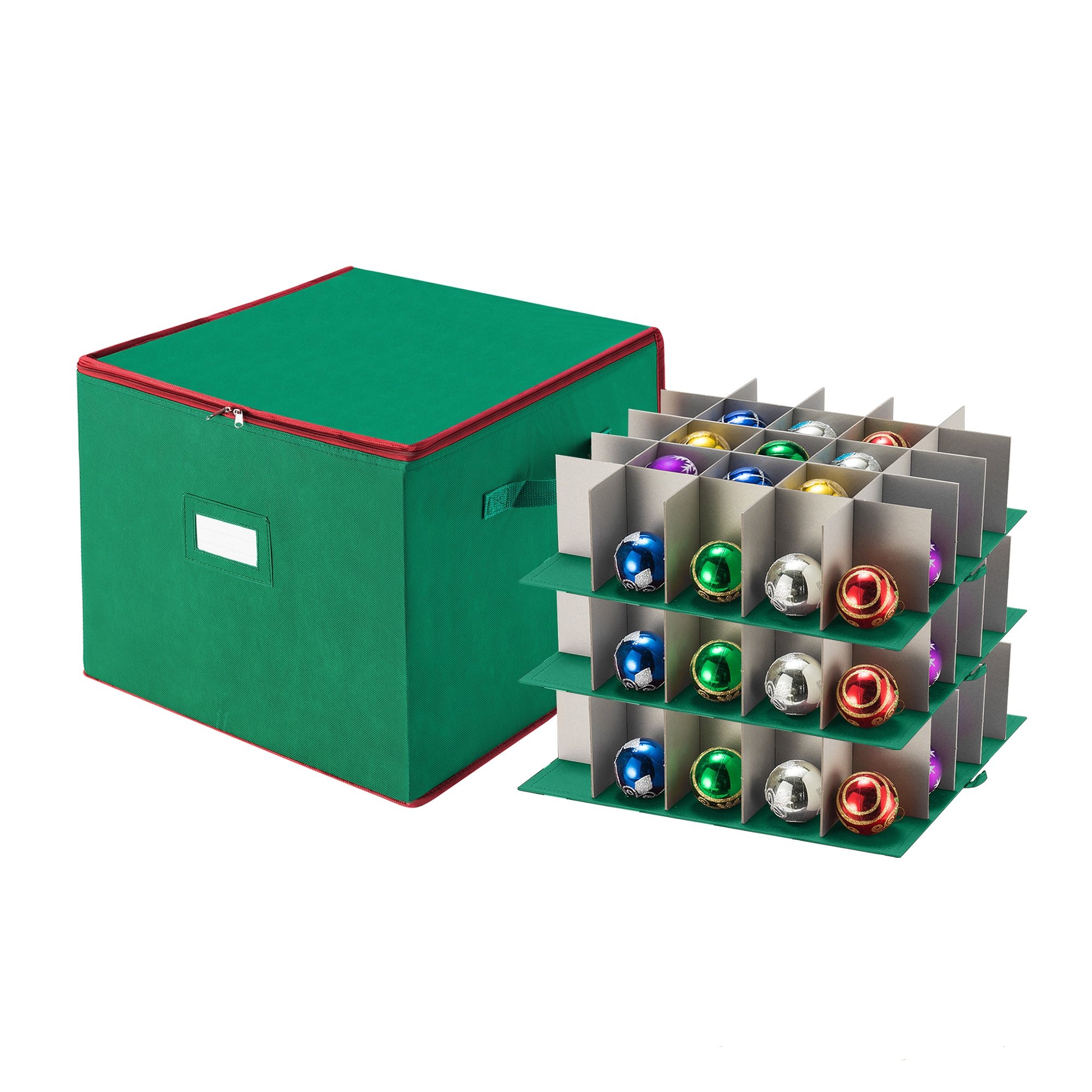 Christmas Ornament Storage Box with Secure Zip Top - Holds 75+ Large Ornaments, Green - Perfect for Holiday Decor Organization & Seasonal Storage