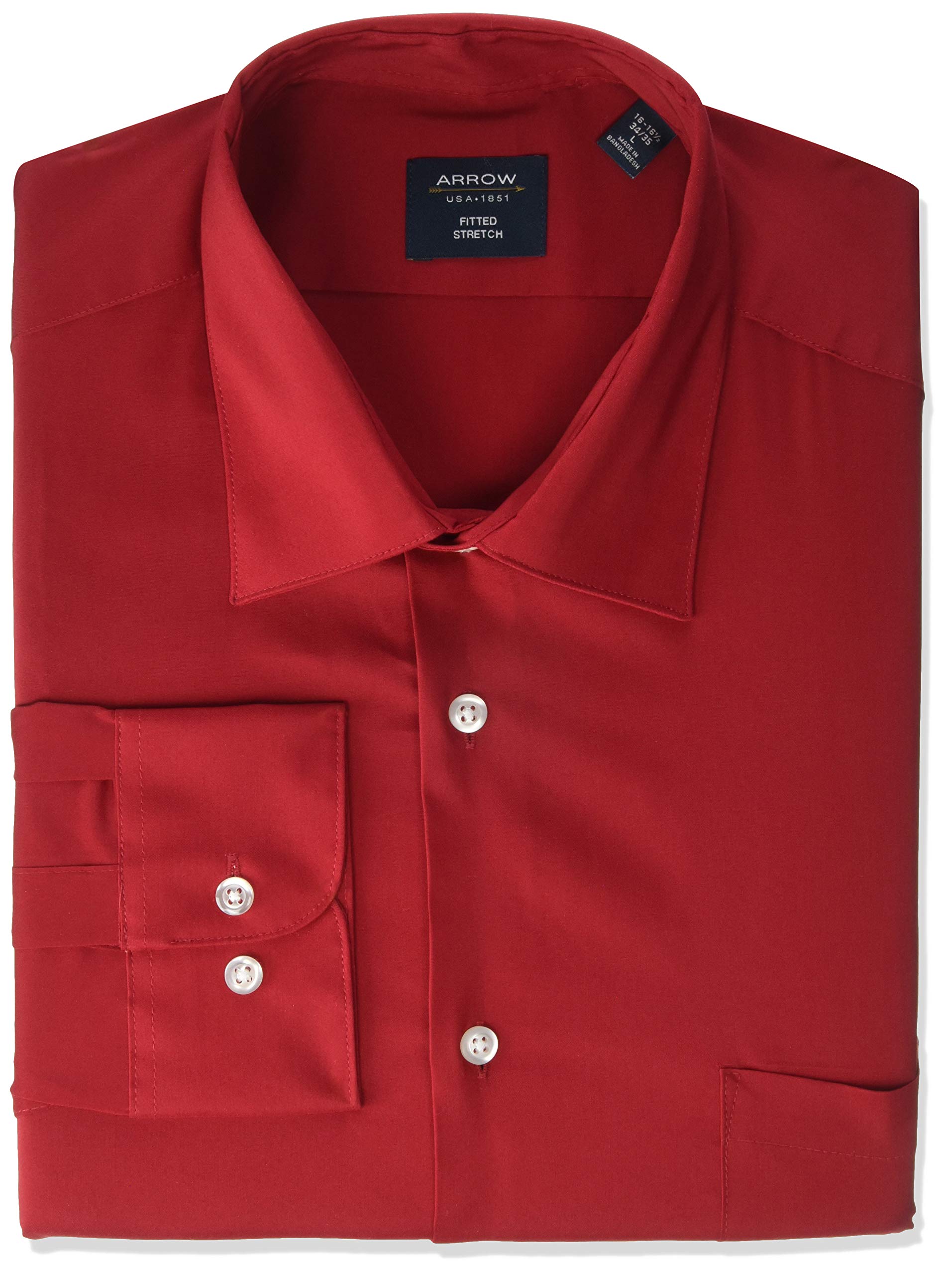 Arrow 1851 Men's Stretch Fitted Solid Spread Collar Dress Shirt - Premium Comfort Formal Wear for Office, Business Meetings & Special Occasions