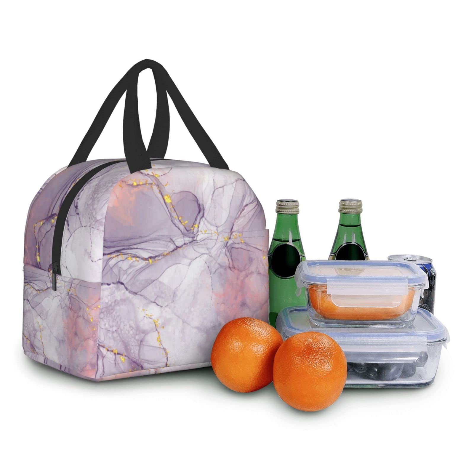Insulated Marble Print Lunch Bag - Reusable & Leak-Proof Meal Container for Work, Travel & Picnic | Portable Tote for Men & Women | Keep Food Fresh for Hours