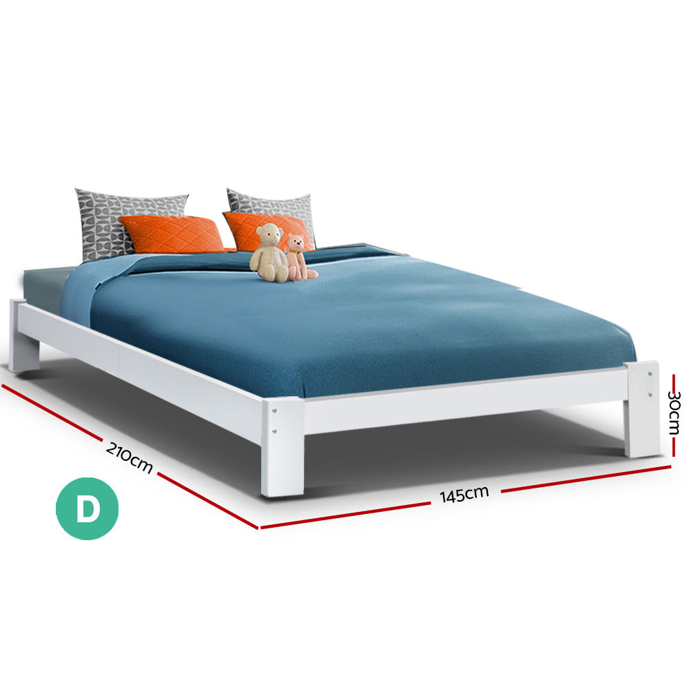 Fairy White Wooden Double Bed Frame - Queen Size Solid Wood Bed with Headboard - Perfect for Master Bedroom, Guest Room & Kids Room