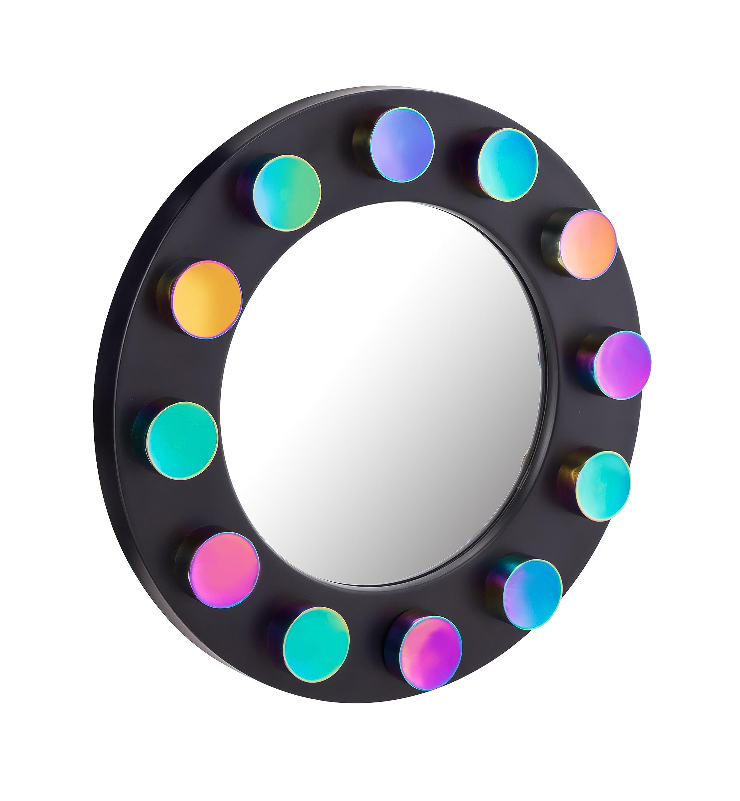 TOV Furniture Rockstar Black Round Metal Mirror - 24 Inch Modern Wall Decor for Living Room, Bedroom, Entryway | Stylish Home Accent for Vanity, Hallway & Decorative Wall Hanging