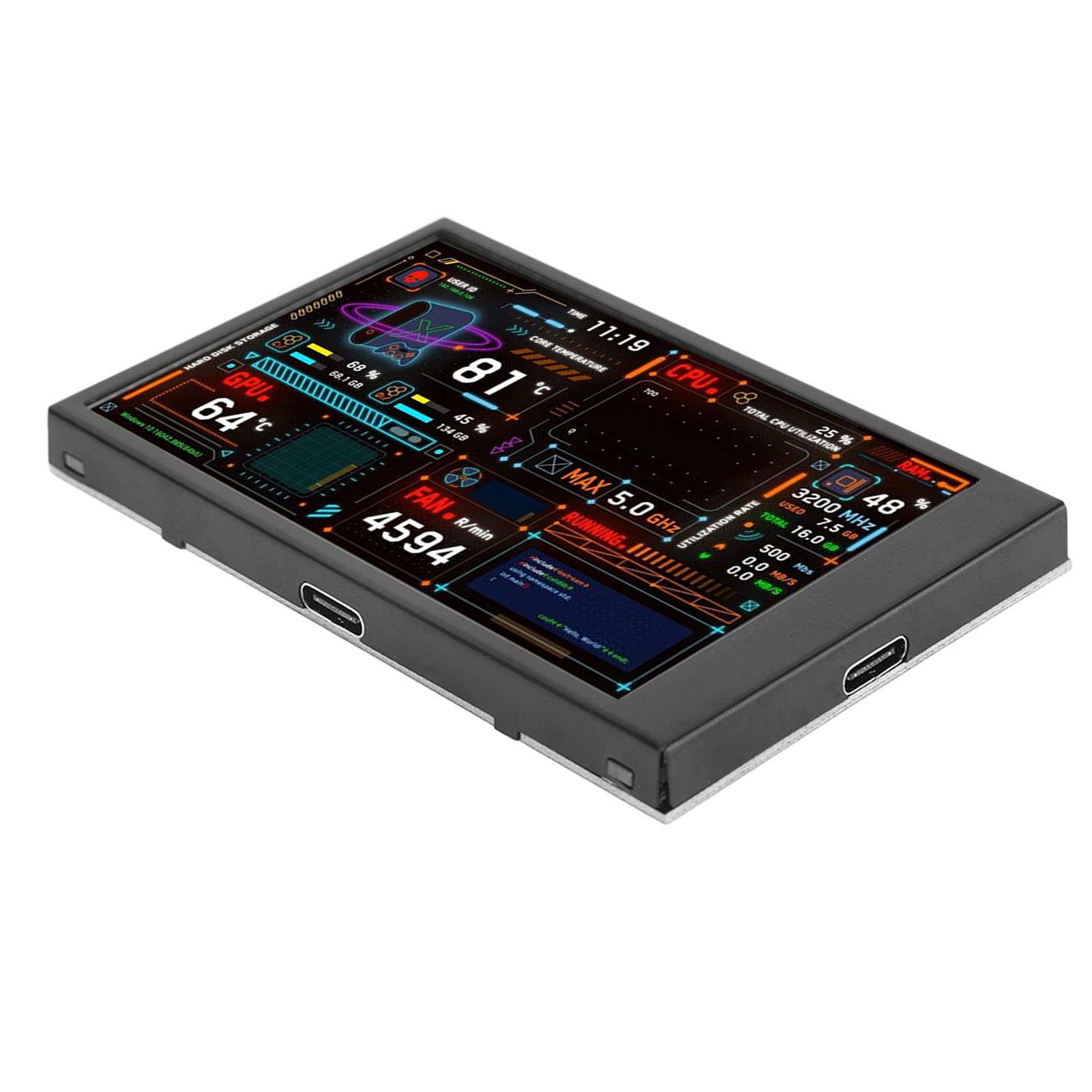 VBESTLIFE 3.5in IPS PC Temperature Monitor with Dual USB Ports - Mini Screen Sensor Panel Display, Visual Theme Editor, CPU/GPU/RAM/HDD Data Monitor - Perfect for Gaming PC Setup & System Monitoring