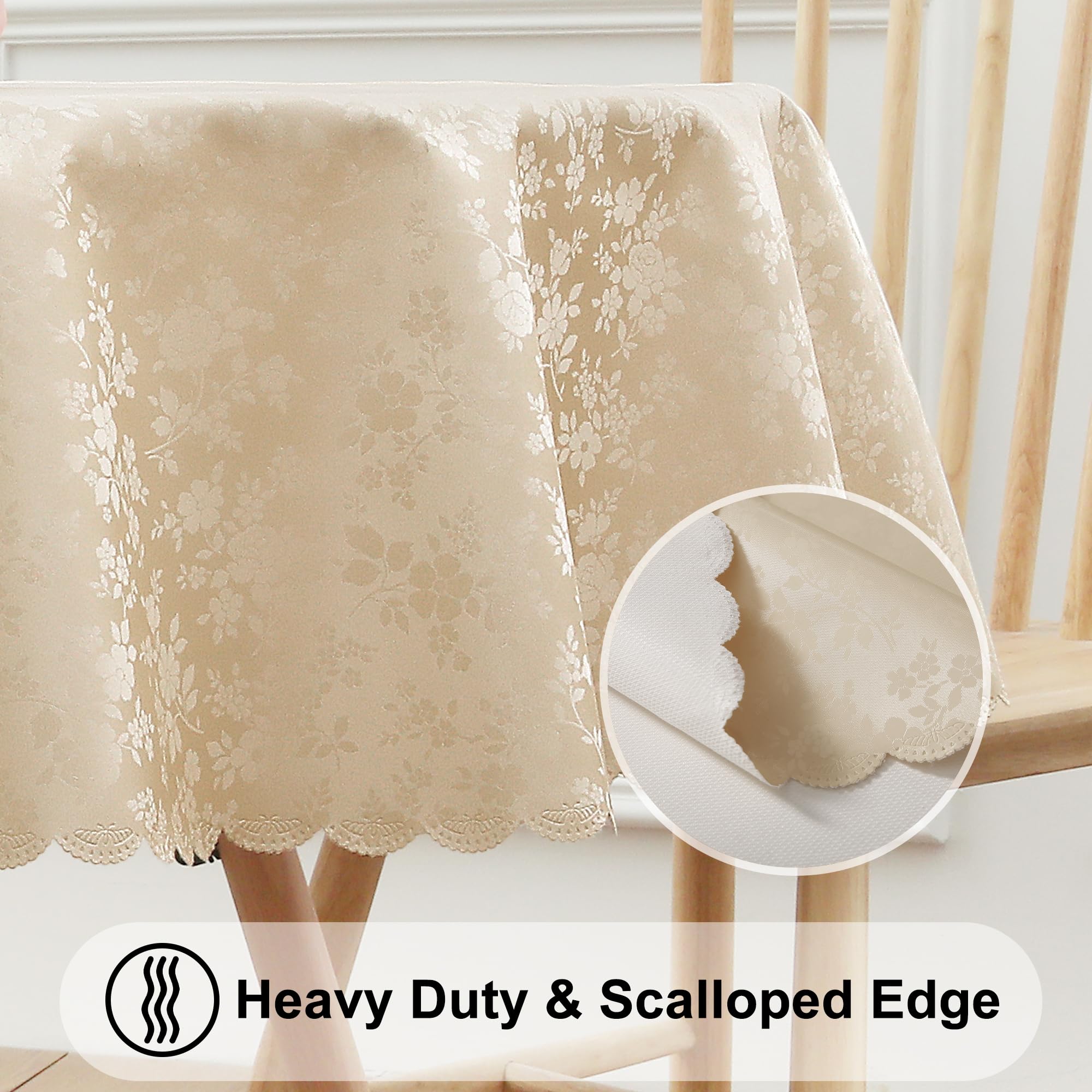 Smiry Round Table Cloth - Waterproof Heavy Duty Vinyl Table Cover, Wipeable & Washable Beige 60