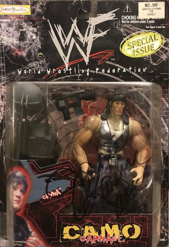 1999 WWF Jakks Pacific Camo Carnage Special Edition Chyna Action Figure - Rare Collectible Wrestling Toy for Fans & Display