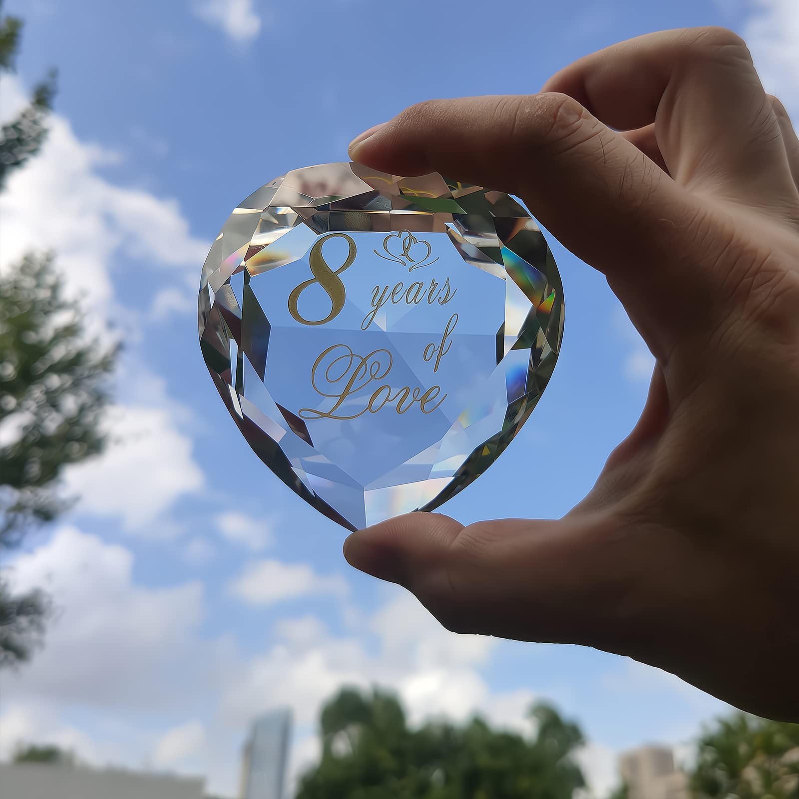 8th Anniversary Crystal Gifts for Husband, Wife, Boyfriend or Girlfriend - Romantic Wedding & Valentine's Day Present for Couples - Perfect for Anniversaries, Engagements & Special Occasions