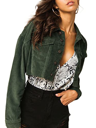 Cropped Jacket Green Corduroy