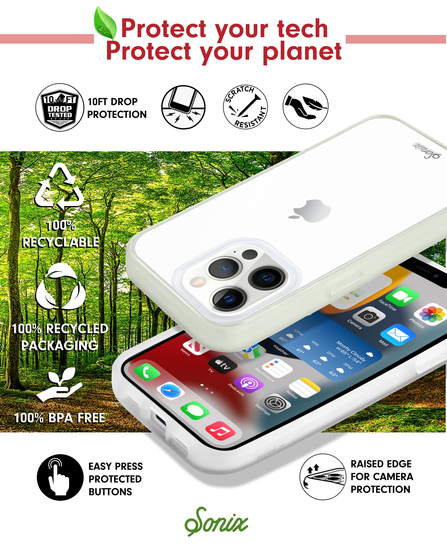 Sonix Clear Shockproof Phone Case for iPhone 13 Pro - 10ft Military Grade Drop Protection | Ultra Slim Protective Cover for Everyday Use, Work & Outdoor Activities