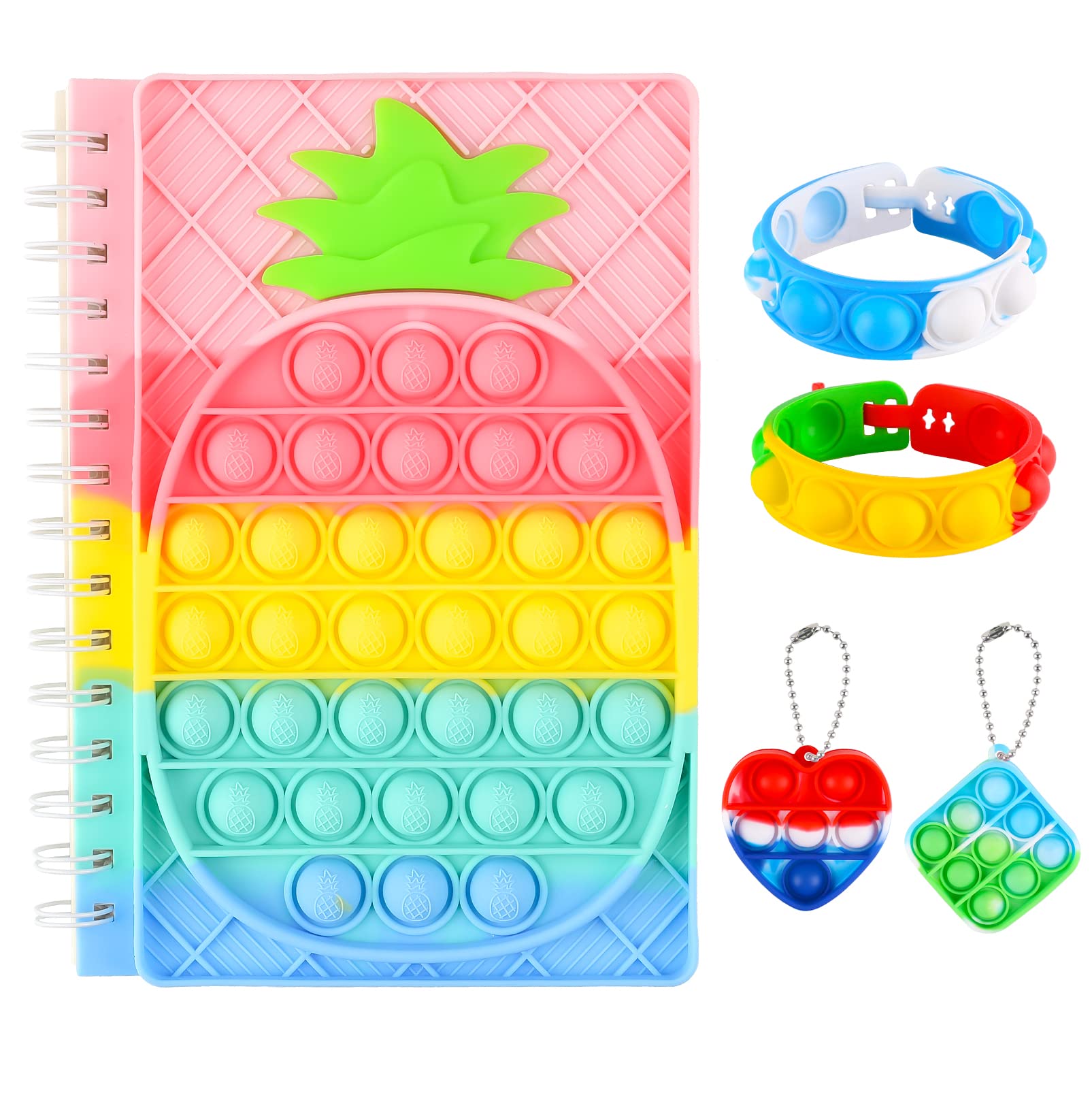 Gomust Pop Bubble Fidget Notebook - Spiral Bound College Ruled Notepad with Keychain Bracelet, Stress Relief Toy for Kids & Adults | Portable School Supplies, Office Desk Accessories & Anxiety Relief Gift Idea