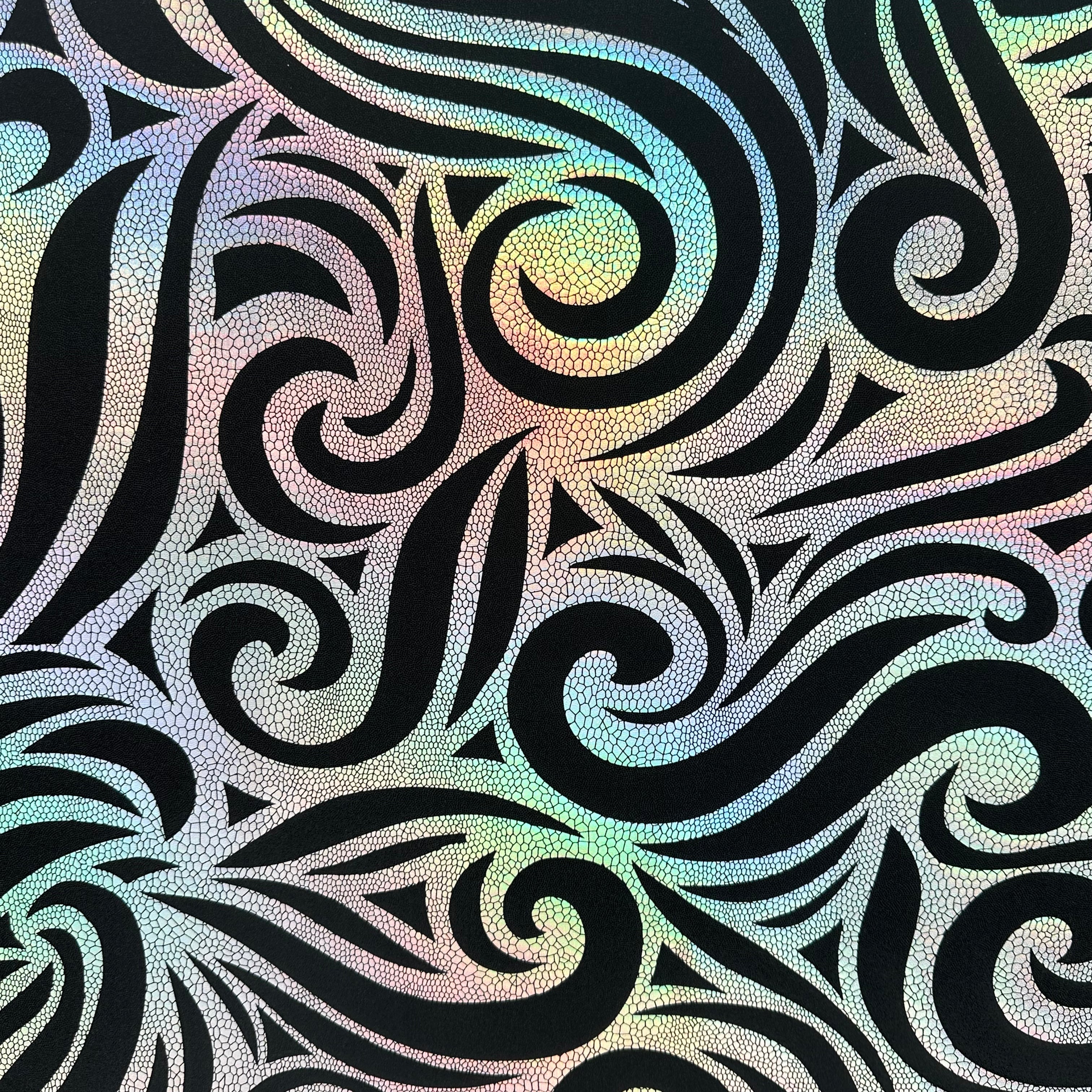 Holographic Fog Foil Spandex Fabric - Stretchable Metallic Warrior Black Material for Cosplay, Dancewear & Costume Design