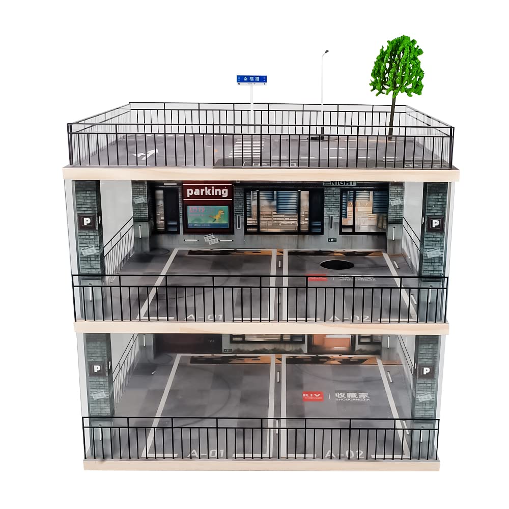 1:18 Scale 3-Tier Model Car Display Case with Parking Lot Scene - Premium Collector Showcase for Sports Cars & Lego Models - Illuminated Alloy Car Toy Display Stand (Perfect for Home Decor, Office Display & Toy Collector Showrooms)