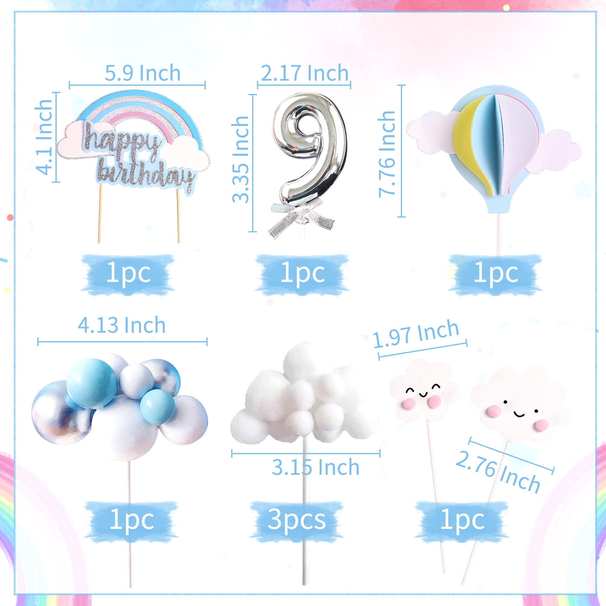 LaVenty On Cloud 9 Cake Topper - Birthday Cake Decoration for 9th Birthday Party Supplies | Perfect for Cloud Themed Celebrations, Baby Showers & Anniversary Cakes