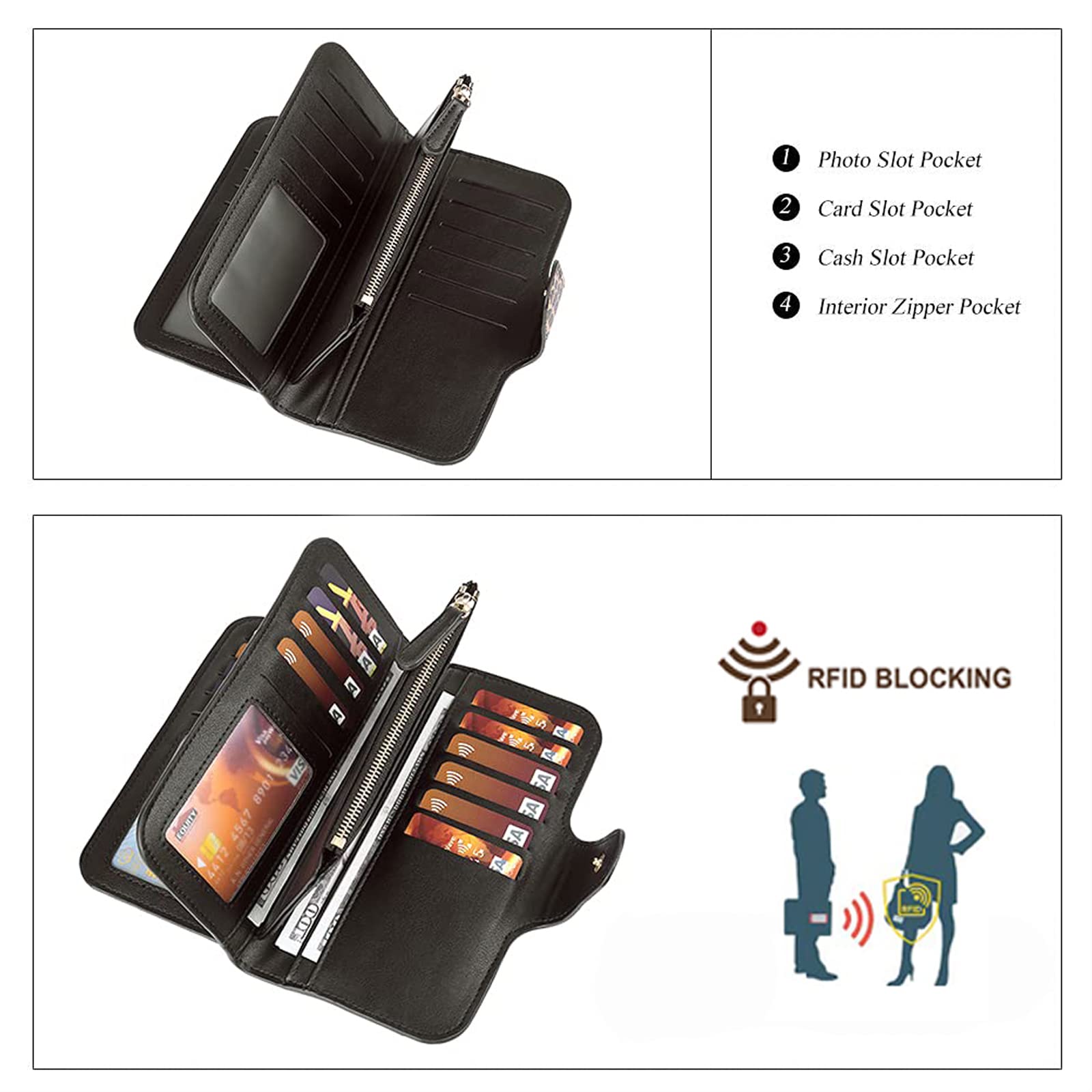 CLUCI Women's Leather RFID Wallet - Trifold Card Holder with ID Window for Daily Use