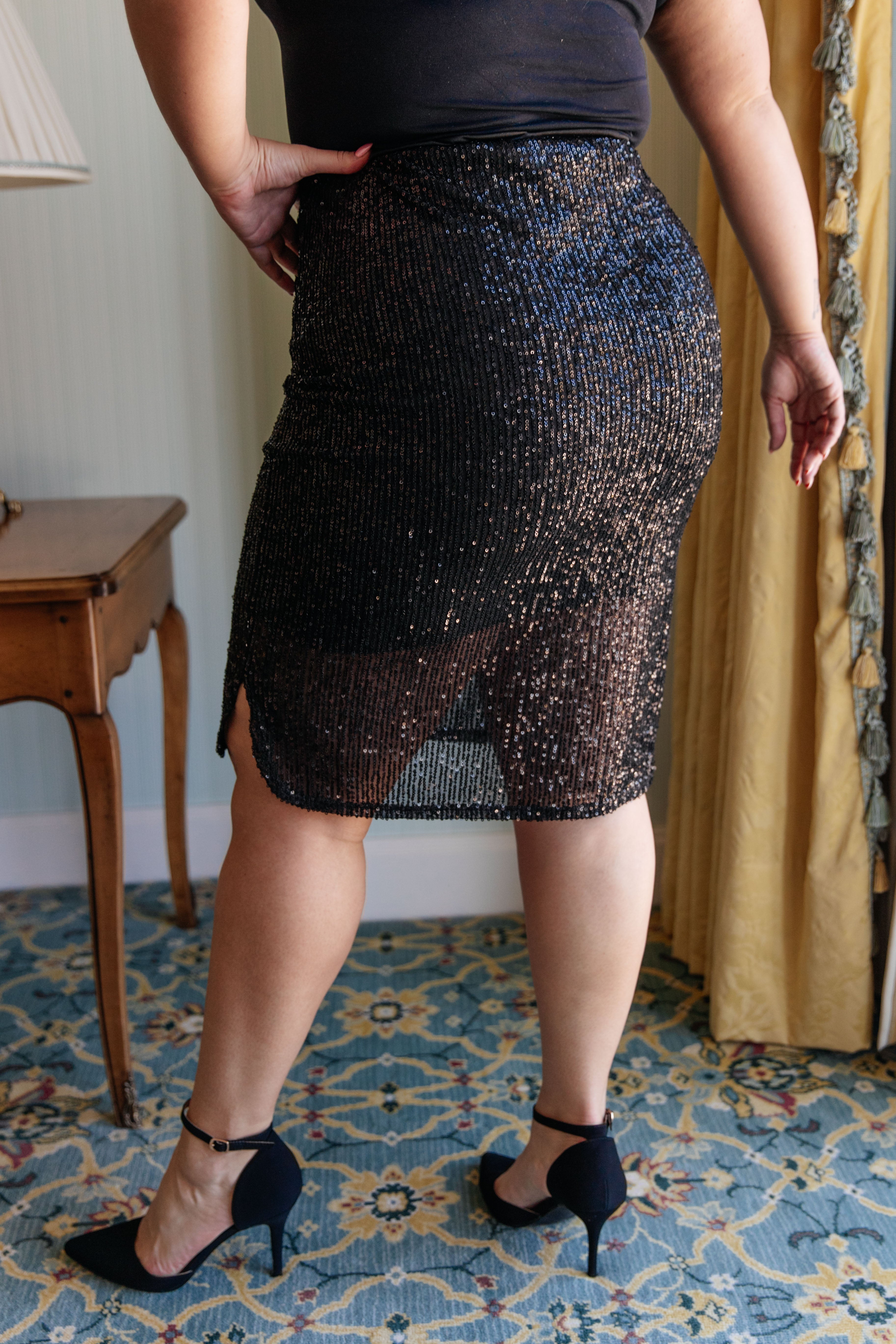 Gilded Age Sequin Skirt in Black | Elegant Evening Party Dress for Women | Perfect for Prom, Cocktail Parties & Special Occasions