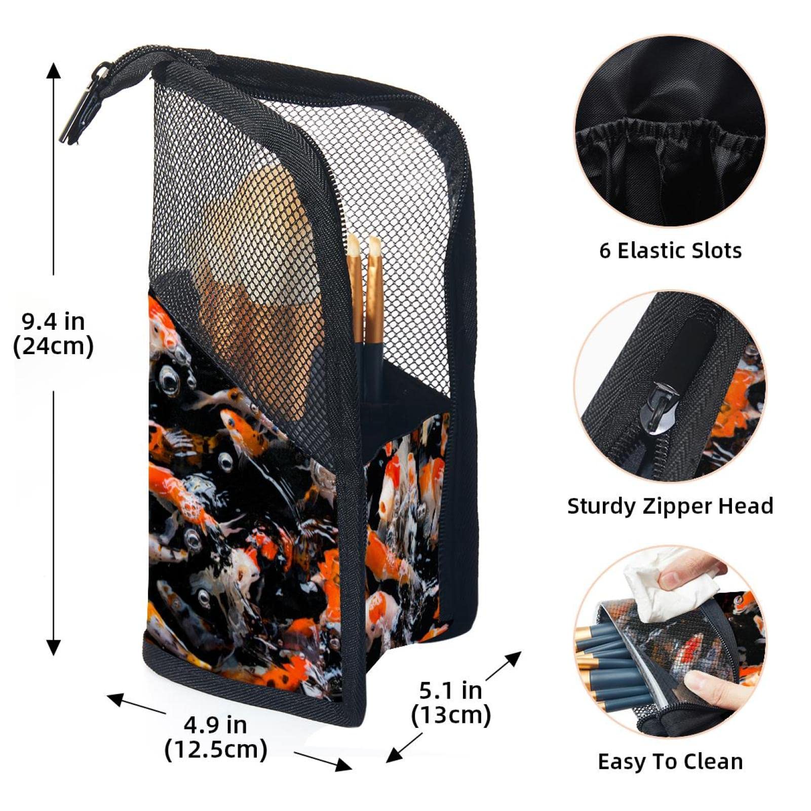 Japanese Koi Fish Makeup Brush Organizer Bag with 12 Slots - Portable Waterproof Cosmetic Brush Holder Case for Travel, Home Vanity & Professional Makeup Artists