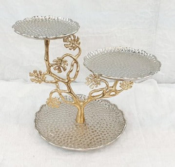 3 Tier Stand Leaf Gold/Silver - Elegant Display Shelf for Jewelry, Cosmetics & Home Decor - Perfect for Bedroom, Bathroom & Retail Stores