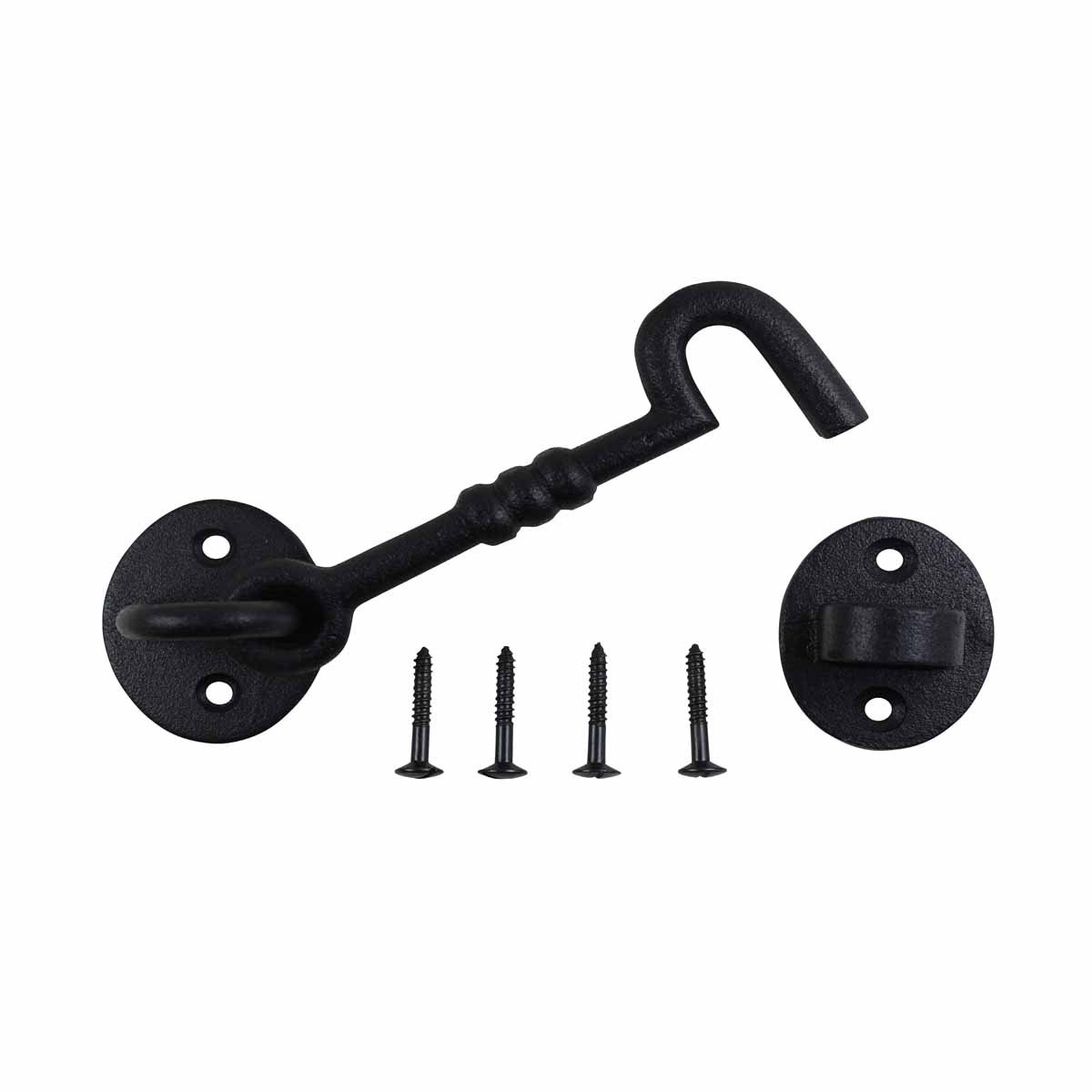 5 Inch Wrought Iron Hook and Eye Door Latch Lock - Oil Rubbed Bronze Finish with Mounting Hardware - Ideal for Cabinets, Gates, and Barn Doors
