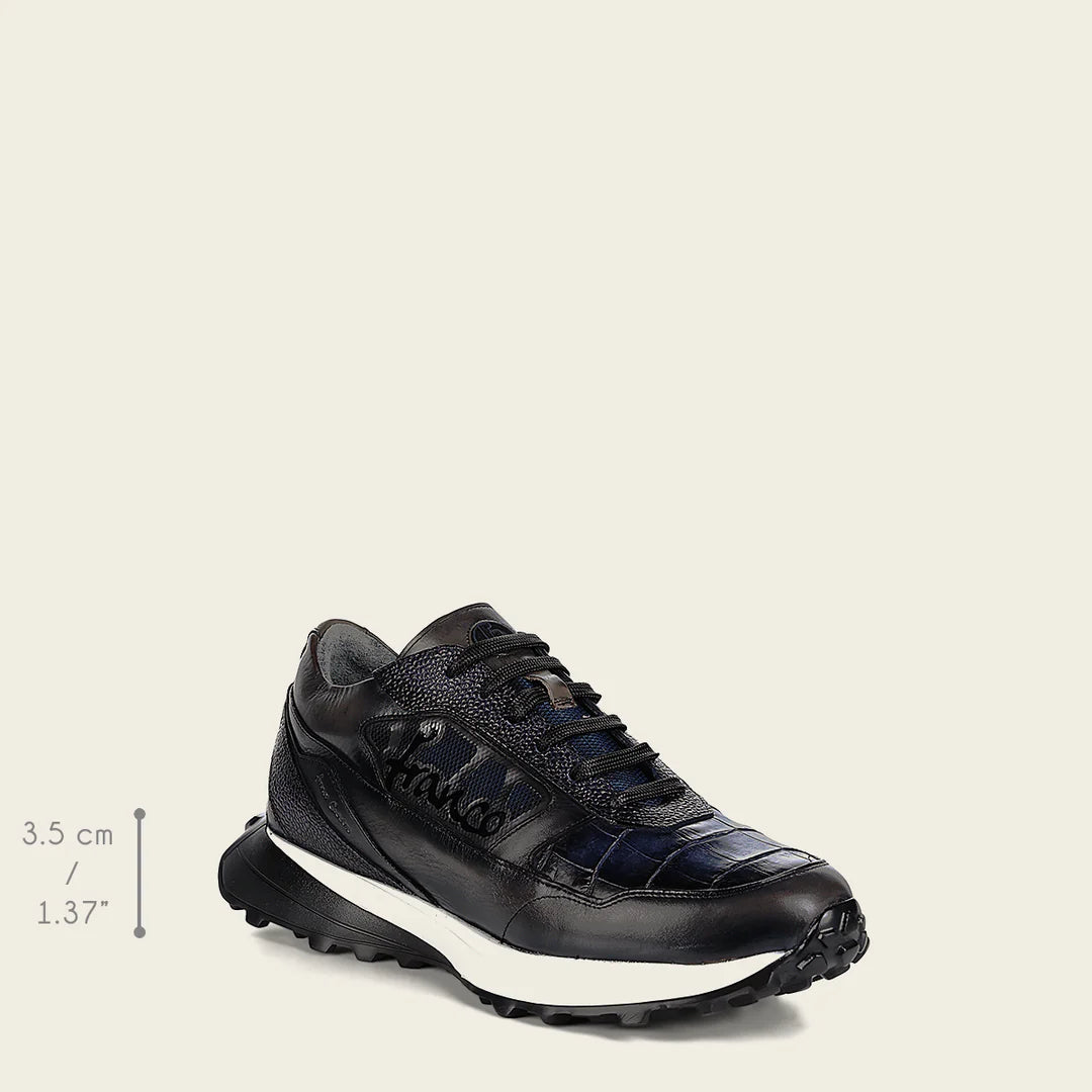 Franco Cuadra Men's Blue Alligator Leather Casual Sneakers - Stylish & Comfortable for Everyday Wear, Work & Social Events