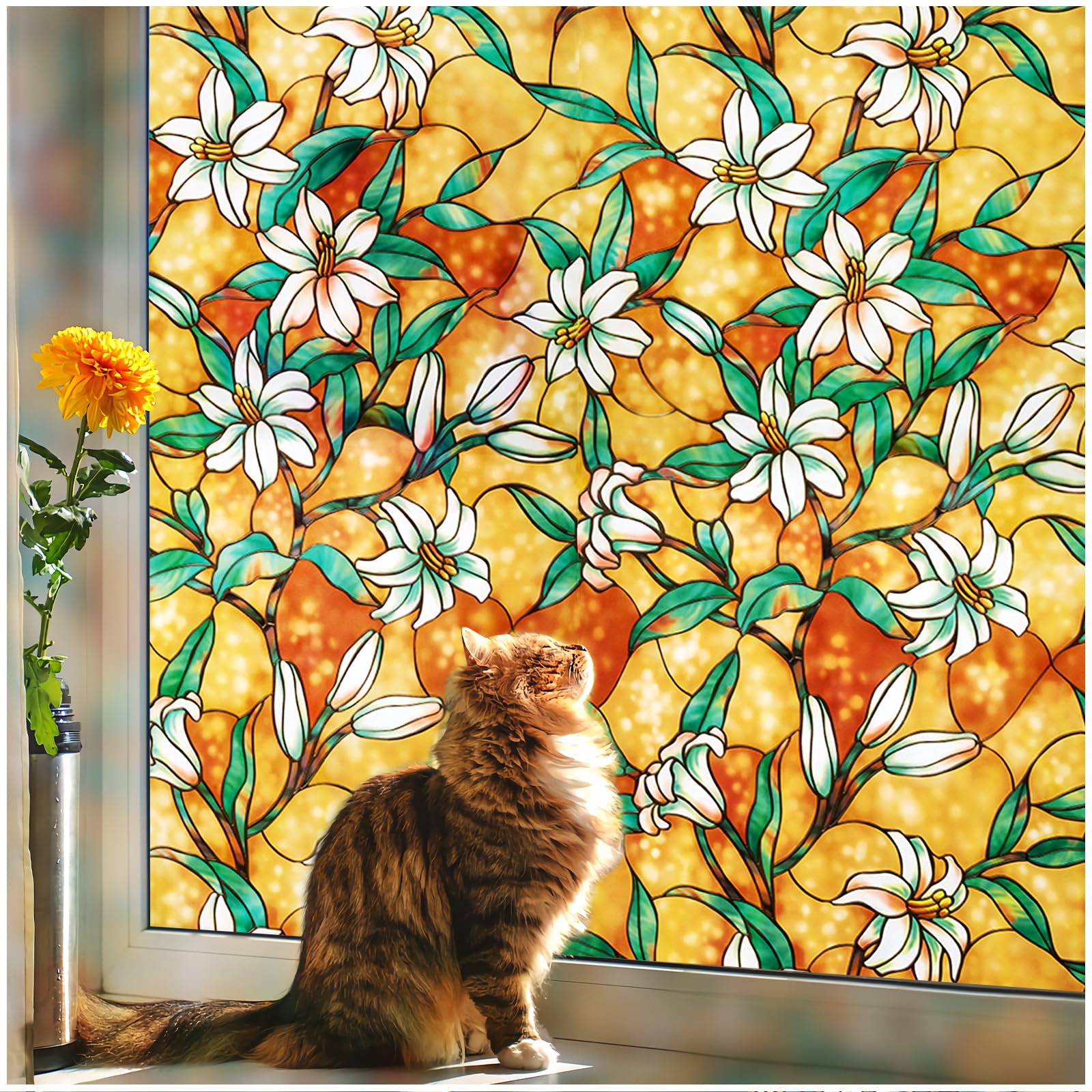 Frosted Privacy Window Film - Decorative Stained Glass Vinyl Cling for Bathroom & Home Windows, Non-Adhesive Tint (17.5