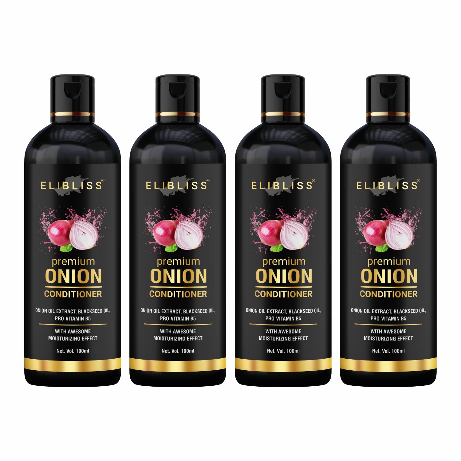 Organic Onion & Black Seed Oil Hair Conditioner for Dry, Frizzy, Oily & Normal Hair - Sulfate & Paraben Free - Pack of 4 - Deep Hydration & Damage Repair for Daily Hair Care