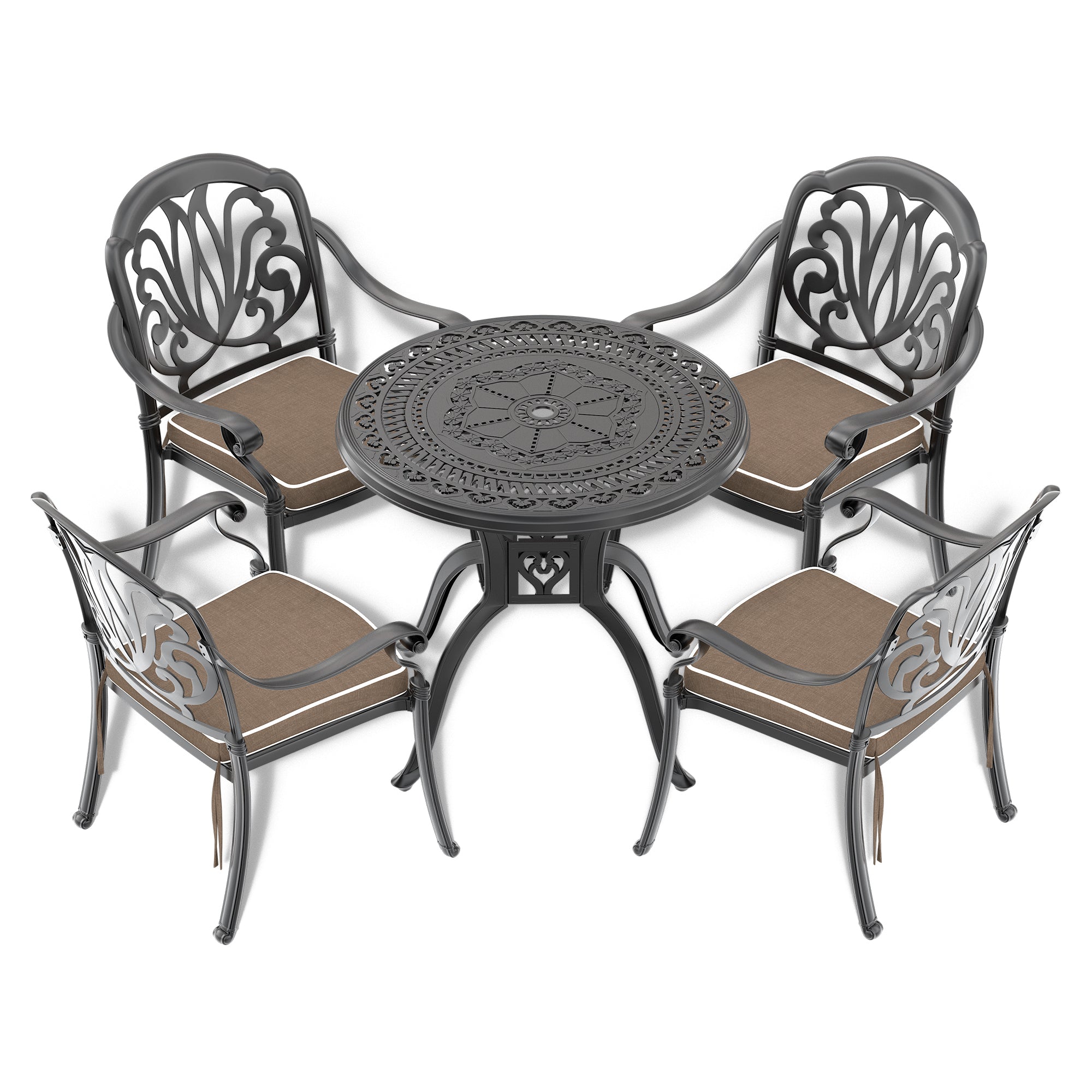 5-Piece Cast Aluminum Patio Furniture Set with Cushions - Outdoor Dining & Lounge Chairs for Garden, Poolside, and Backyard Relaxation
