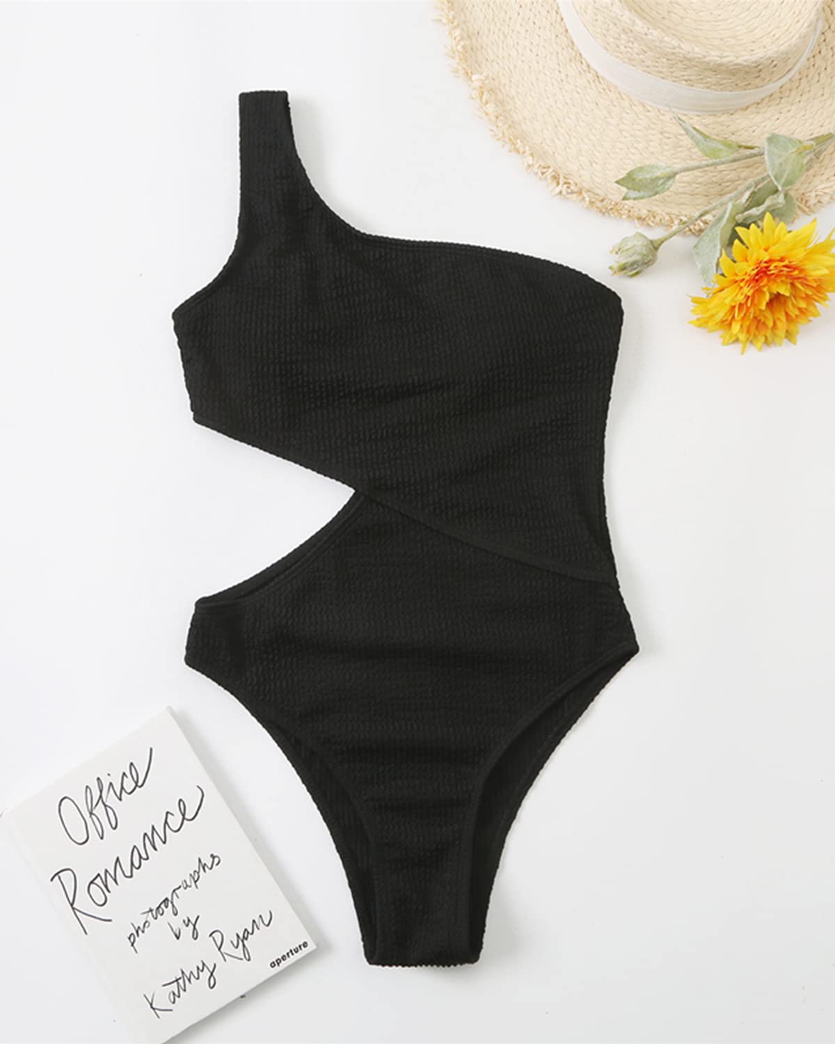 Limeeke Women's One Shoulder Cutout Monokini Swimsuit - Sexy Ribbed One Piece Bathing Suit for Beach, Pool Party & Summer Vacation