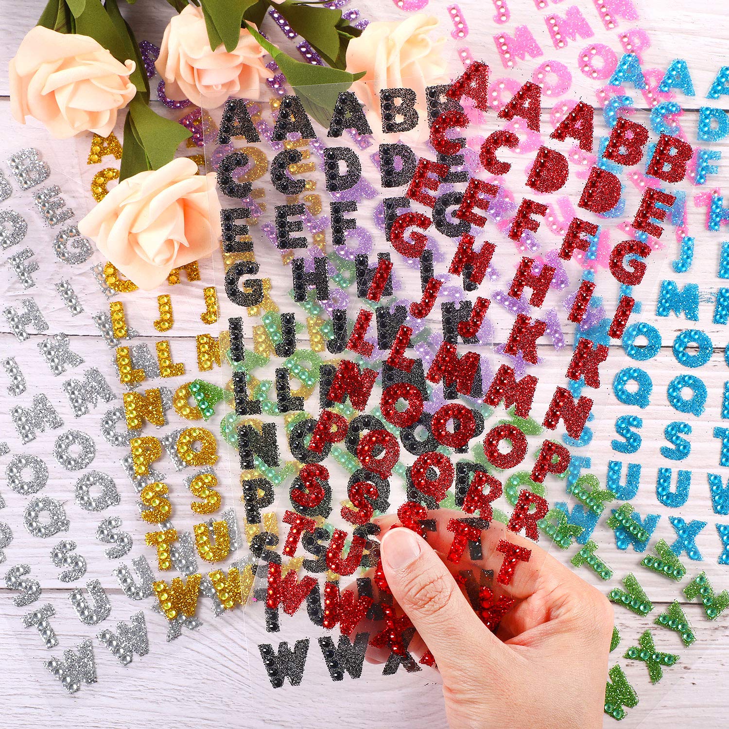 Blulu 8 Colors Glitter Alphabet Letter Stickers - Self-Adhesive ABC Stickers for Graduation Caps, DIY Scrapbooking, Handicrafts & Art Projects (8 Sheets)
