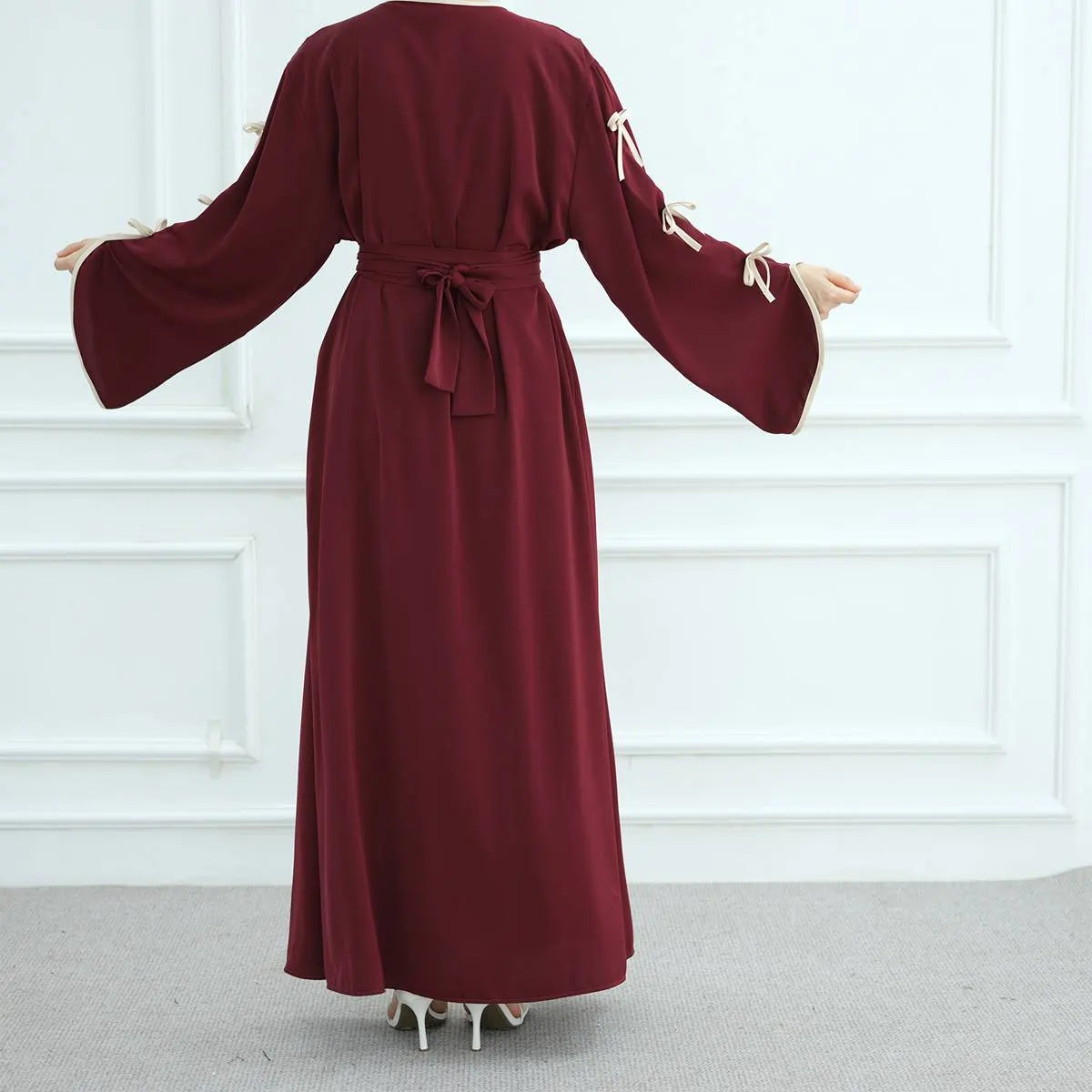 2-Piece Soft Nida Open Abaya Dress Set with Inner Sleeveless Dress - Elegant Muslim Women's Prayer Outfit for Mosque & Special Occasions #251003