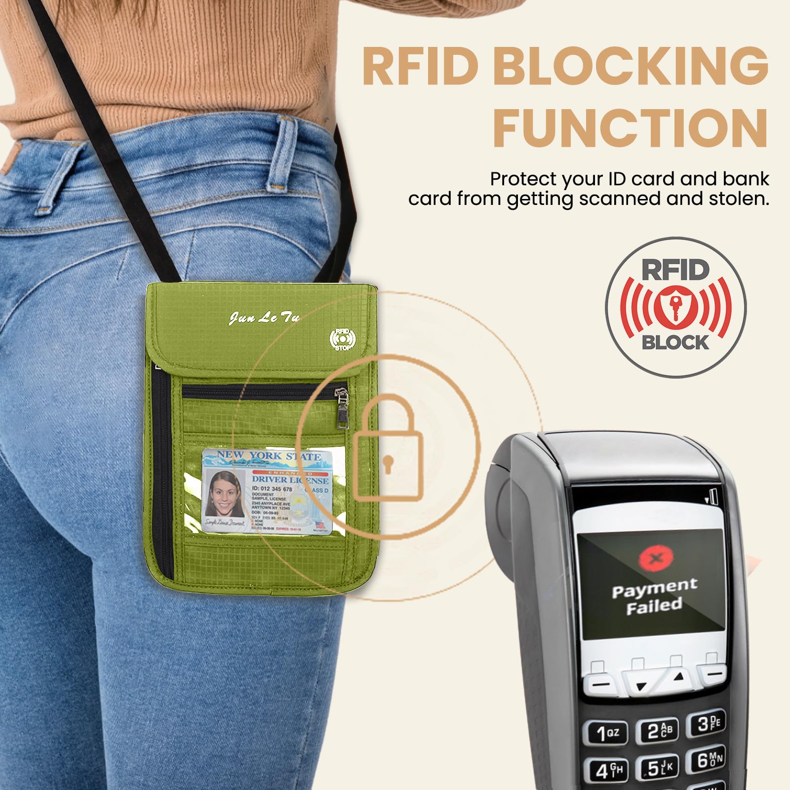 RFID Passport Holder for Travel - Waterproof Document Organizer with Visual Window | Neck Wallet for Men & Women | Perfect for Airports, Vacations & Business Trips (Green)
