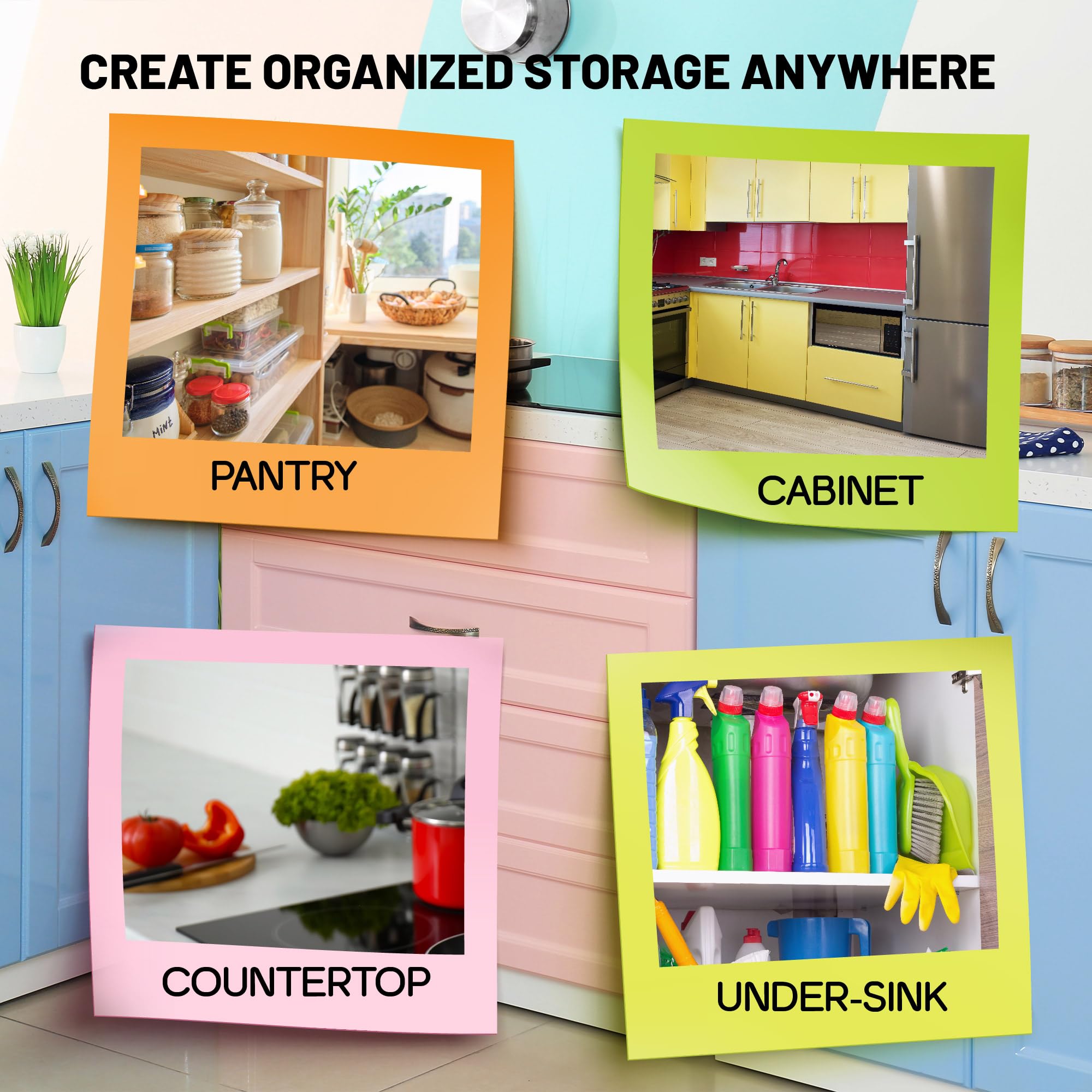 Large Plastic Organizer Bins with Handles - Kitchen Pantry Storage Baskets for Chip Bags, Cake Mixes, Pasta & Condiments | Perfect for Pantry Organization, Cabinet Storage & Kitchen Decluttering