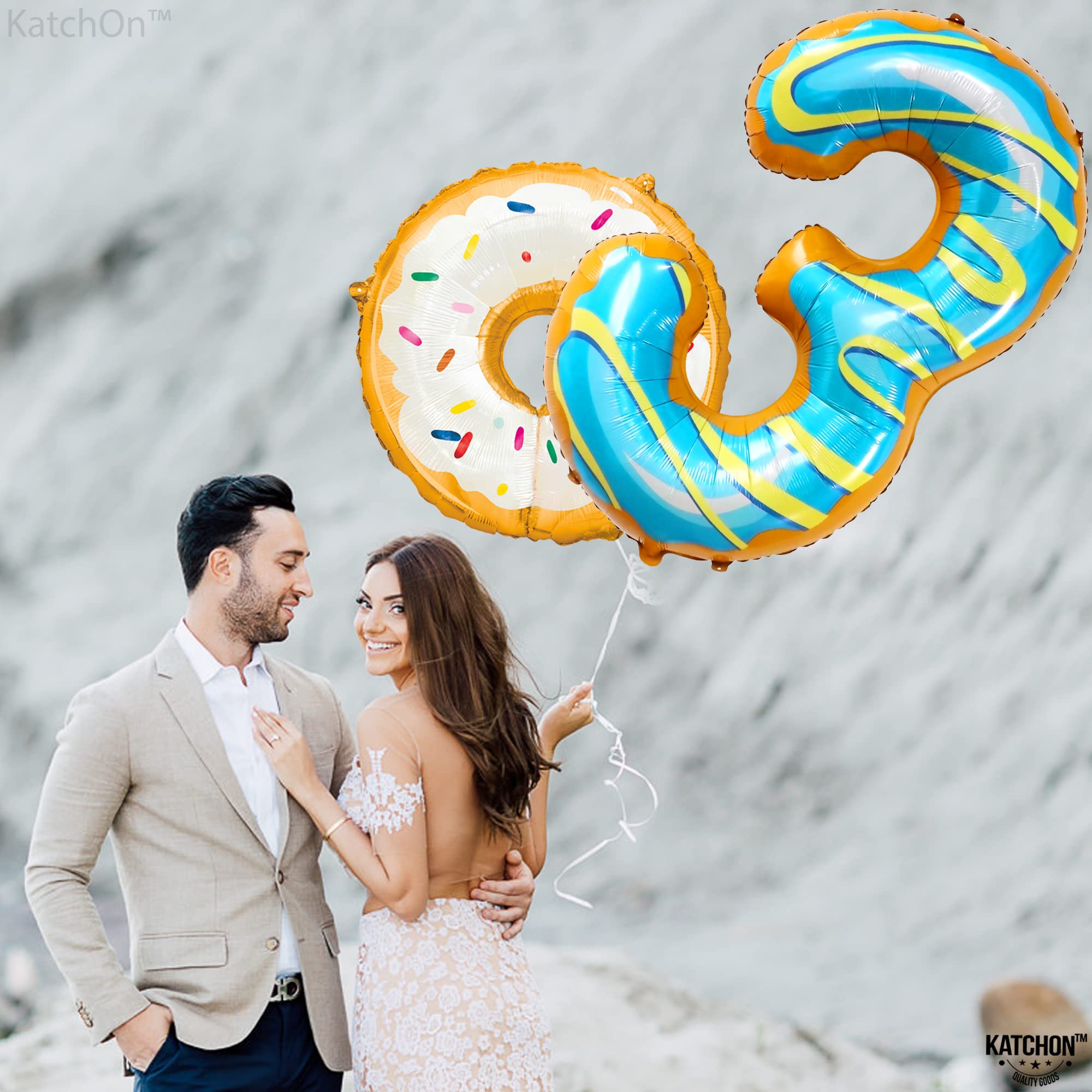 KatchOn Giant 40-Inch Number 3 Donut Balloon - Large Birthday Party Decorations for Kids, Baby Showers & Anniversary Celebrations | Perfect for Photo Backdrops, Cake Smash Sessions & Milestone Events