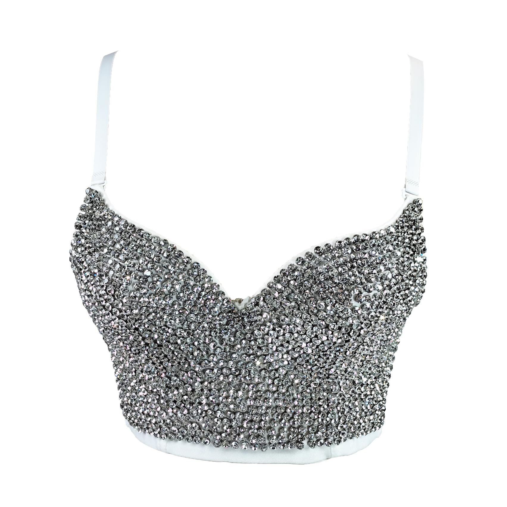Sexy Women's Bustier Crop Top Mesh Corset Push Up Bra with Rhinestone Details - Clubwear, Party Outfit, Night Out Fashion for Women
