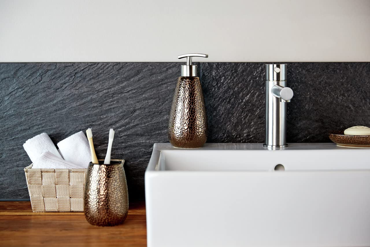 WENKO Marrakesh 3-Piece Bathroom Accessory Set - Soap Dispenser, Toothbrush Holder & Tumbler - Modern Spa Style for Bathroom Countertop Organization & Decor