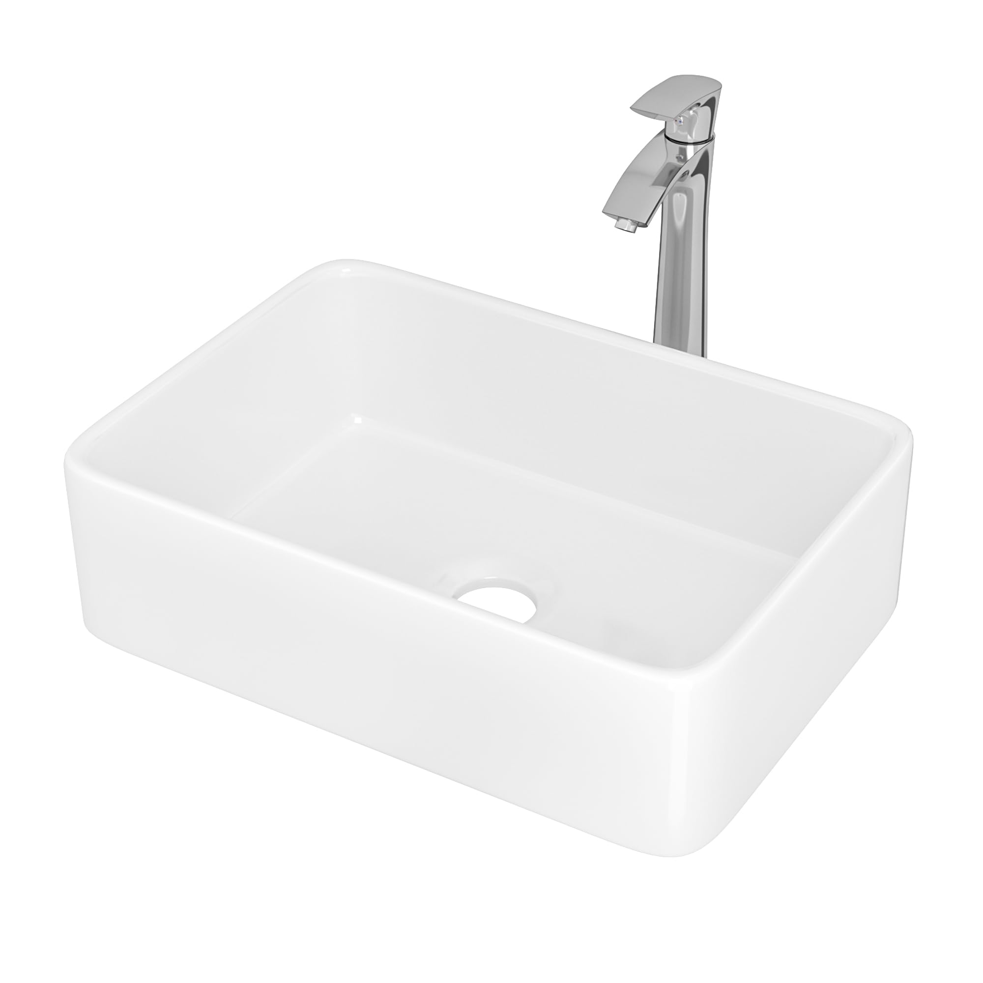 Lordear 19x15 Inch Modern White Porcelain Rectangular Vessel Sink with Chrome Single Lever Faucet - Above Counter Bathroom Vanity Sink Combo for Contemporary Home & Hotel Decor