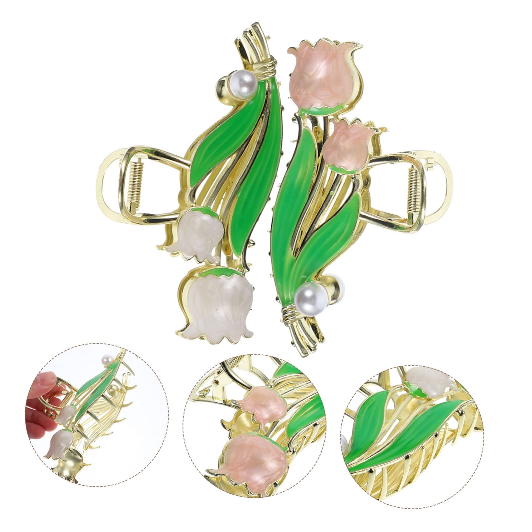 FOMIYES 2-Pack Women's Metal Tulip Flower Hair Claw Clips - Elegant Hair Accessories for Everyday Use, Ponytails, Buns & Updos