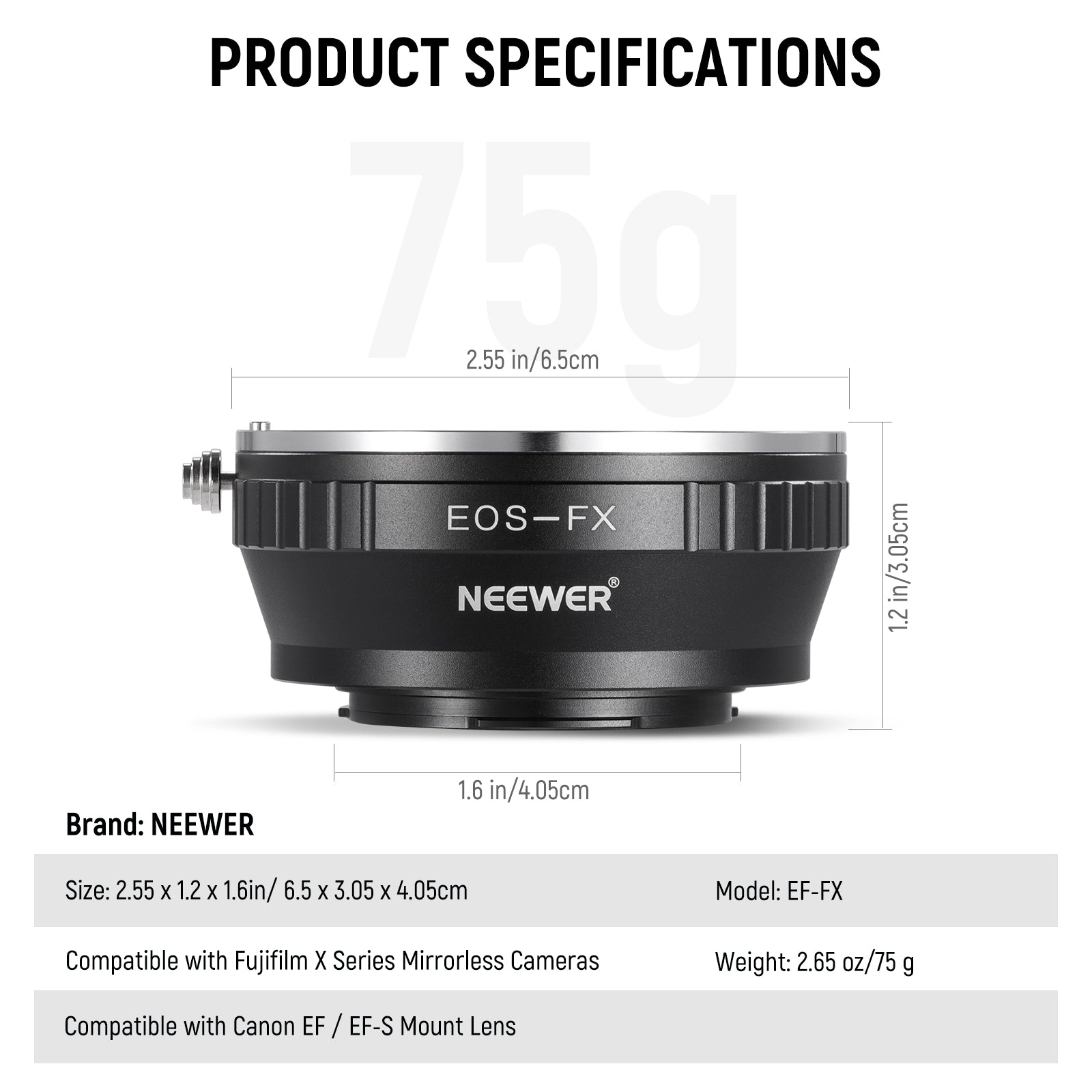 NEEWER EF FX EF-S to Fujifilm X Mount Adapter - Compatible with Canon EF/EF-S Lenses on Fujifilm X Series Cameras - Perfect for Photography & Videography