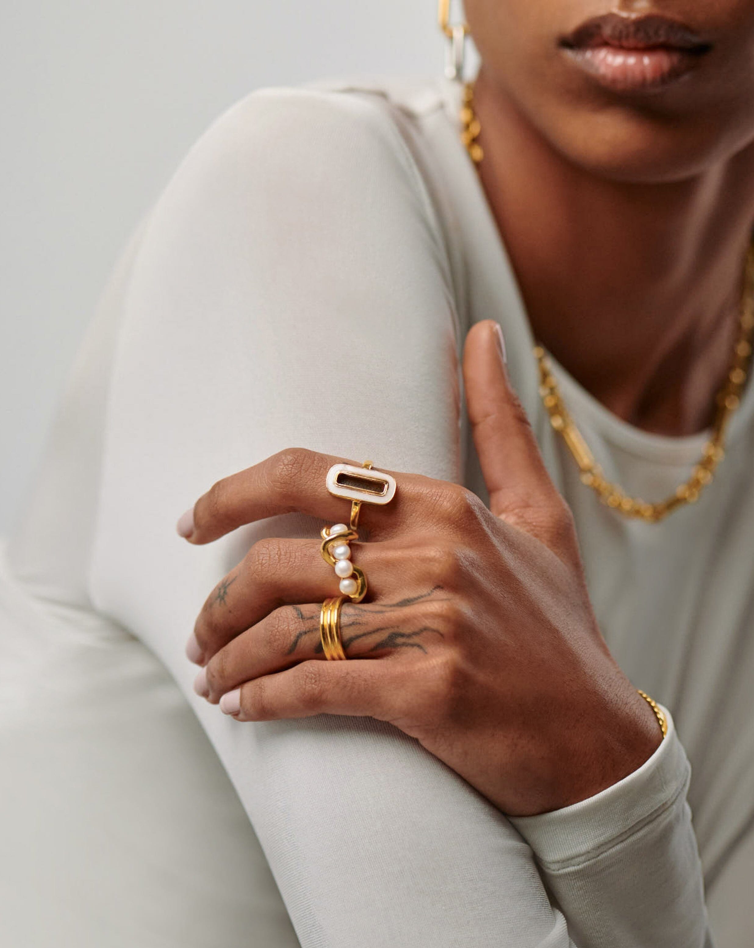 18k Gold Vermeil Pearl Twisted Stacking Ring Set - Elegant Layered Jewelry for Women, Perfect for Everyday Wear, Weddings & Special Occasions
