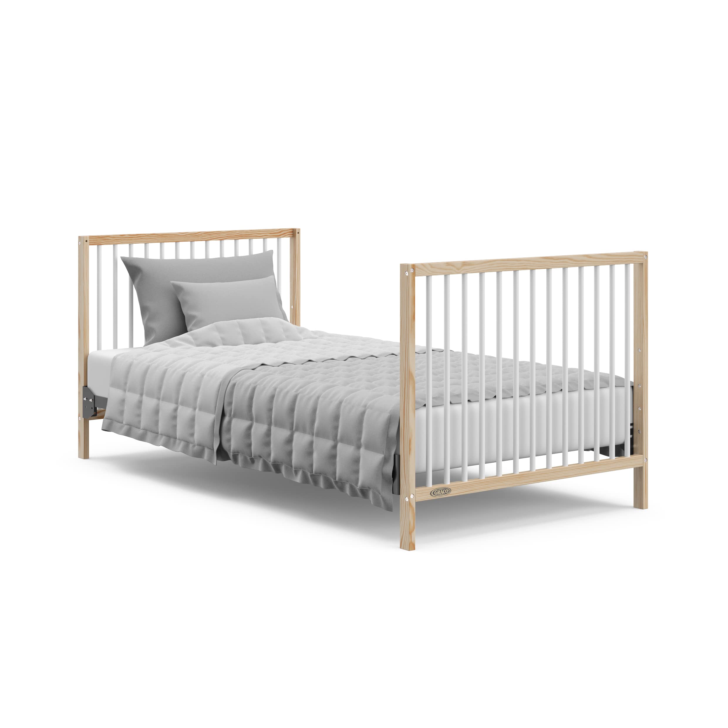 Graco Teddi 4-in-1 Convertible Mini Crib with Water-Resistant Mattress – GREENGUARD Gold Certified, Natural & White Finish, 2.75-Inch Mattress Included, Space-Saving Design, Easy 30-Minute Assembly – Perfect for Small Nurseries, Apartments & Travel