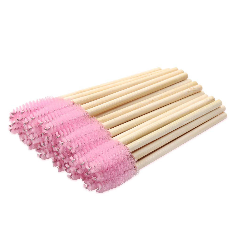 100 Pack Disposable Bamboo Mascara Wands - Eco-Friendly Eyelash Extension Brushes with Soft Pink Handles for Professional Makeup Artists & DIY Beauty | Perfect for Salon, Home Use & Travel Makeup Kits