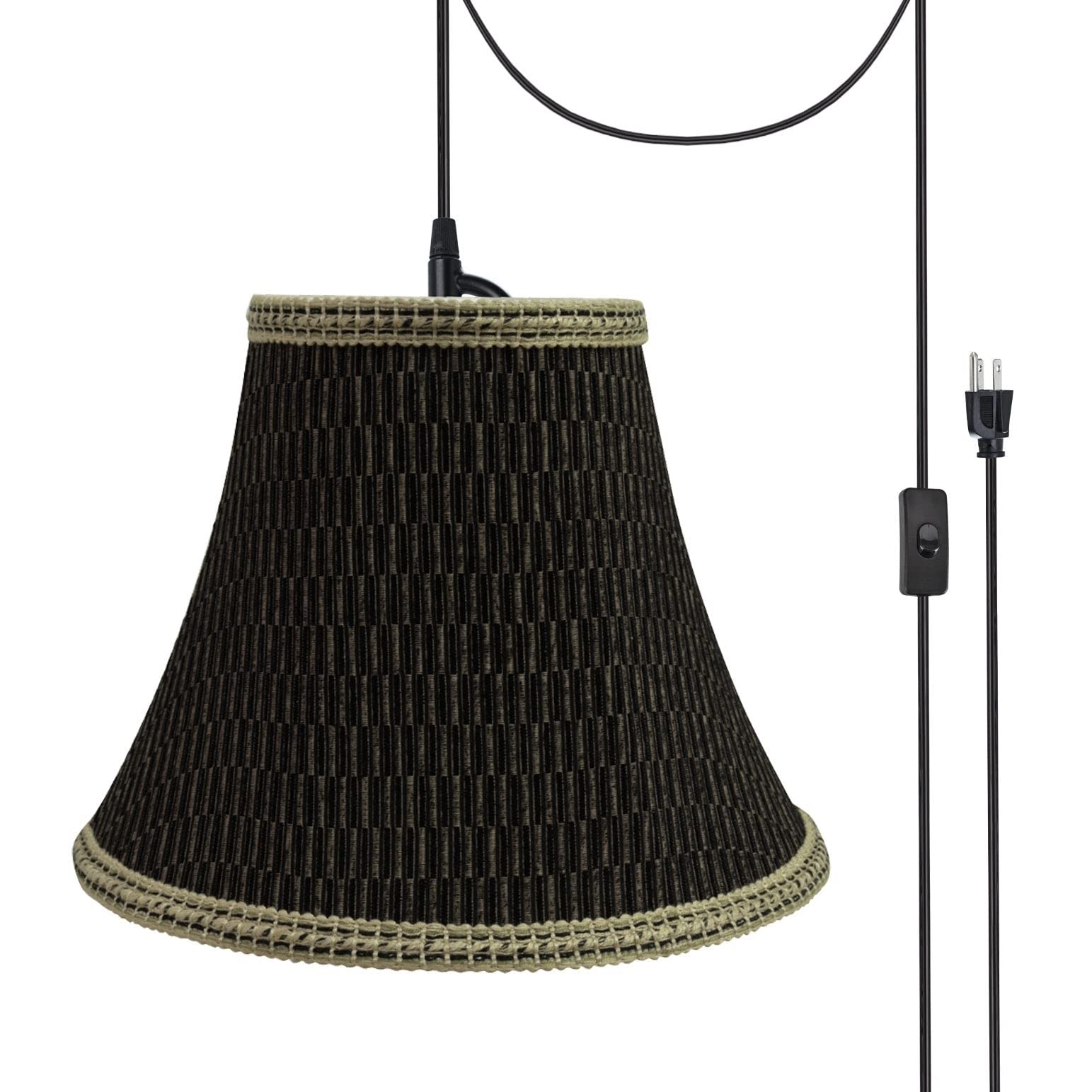 1-Light Plug-in Swag Light Conversion Kit - Black & Brown Transitional Fabric Pendant Light for Bedroom, Living Room, or Dining Room